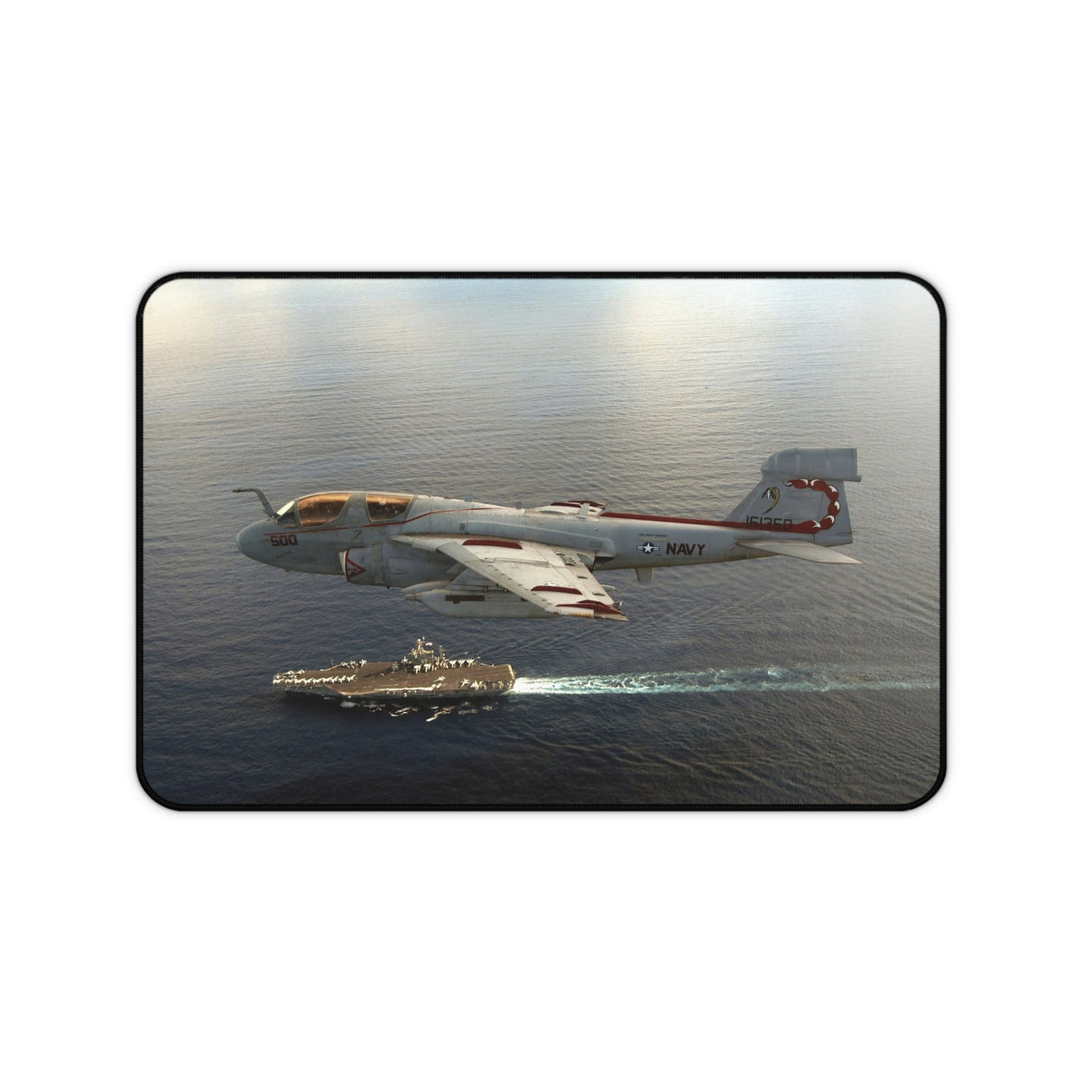EA-6B Prowler above USS John F. Kennedy Desk Mat - I Love a Hangar