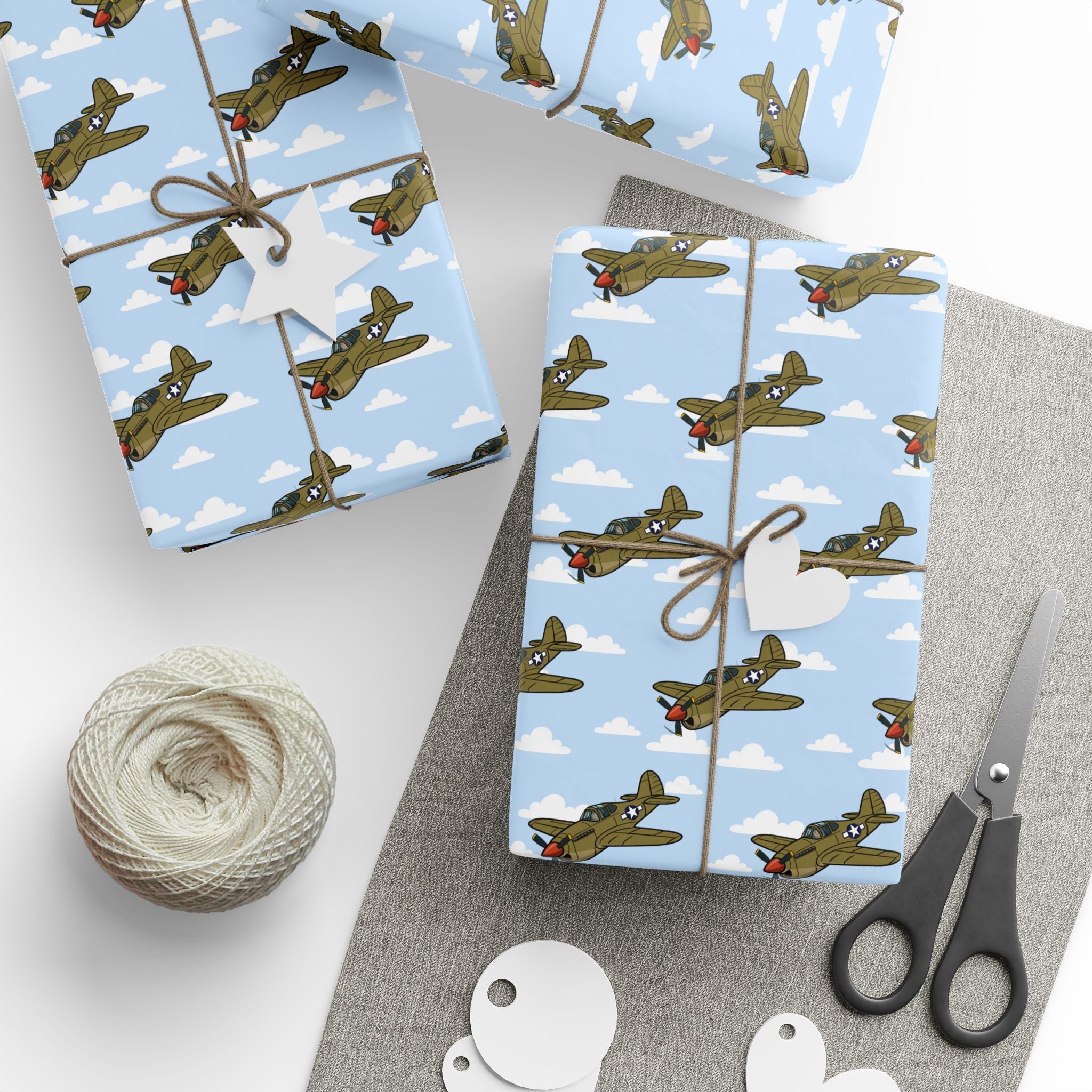 P-40 Warhawk Wrapping Paper - Sky Blue - I Love a Hangar