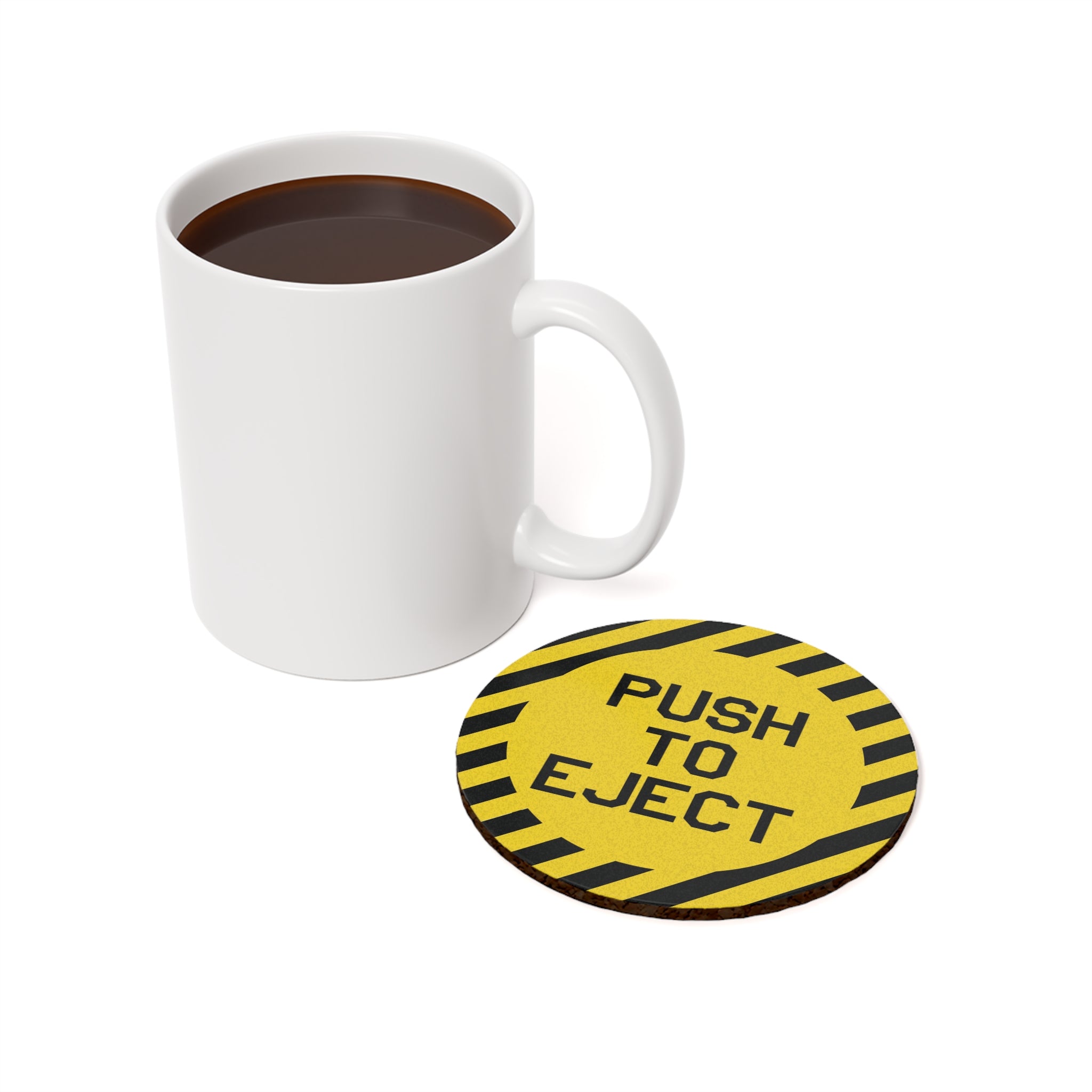 "Push To Eject" (Yellow) Cap Cork Back Coaster