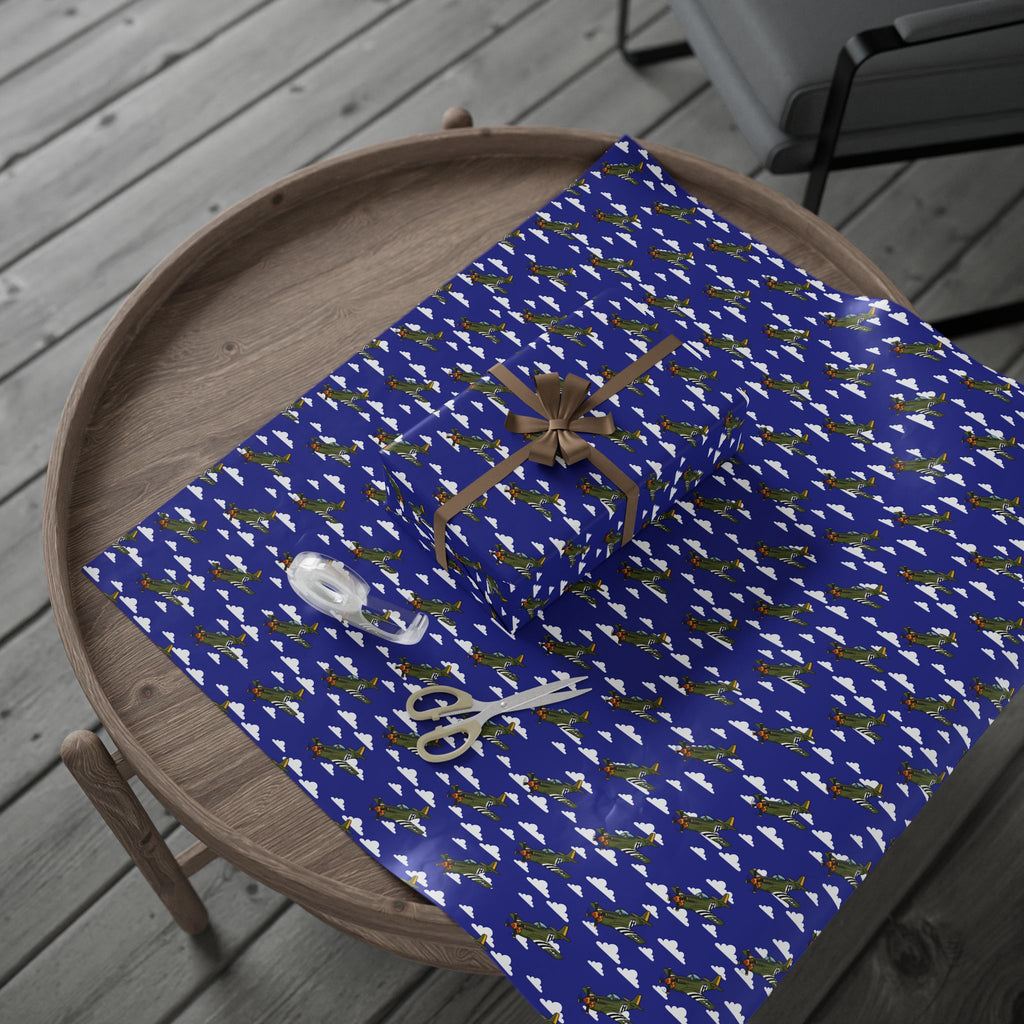 P-51 Mustang (Olive Drab) Wrapping Paper - Blue - I Love a Hangar