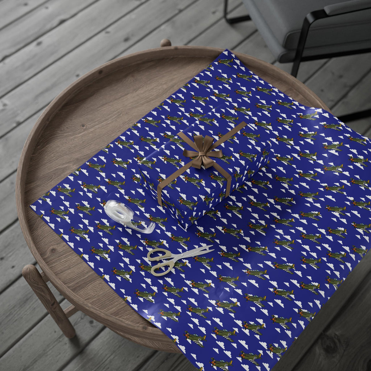 P-51 Mustang (Olive Drab) Wrapping Paper - Blue - I Love a Hangar