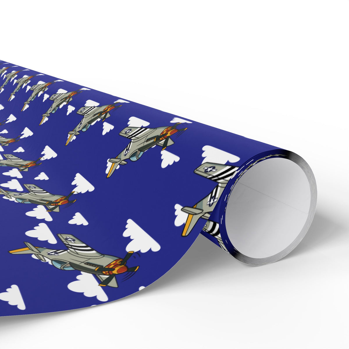 P-51 Mustang (Bare Metal) Wrapping Paper - Blue - I Love a Hangar