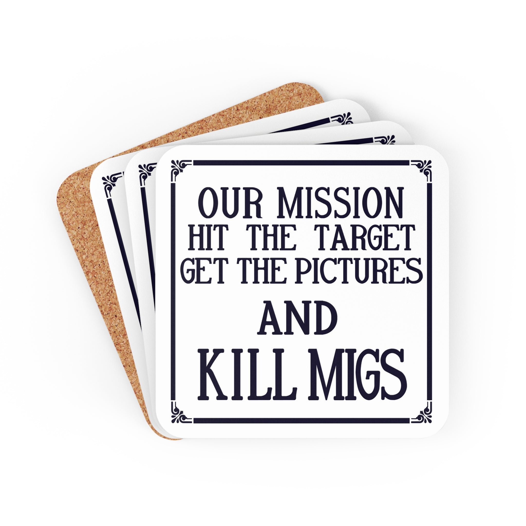 "Kill Migs" Corkwood Coaster Set - I Love a Hangar