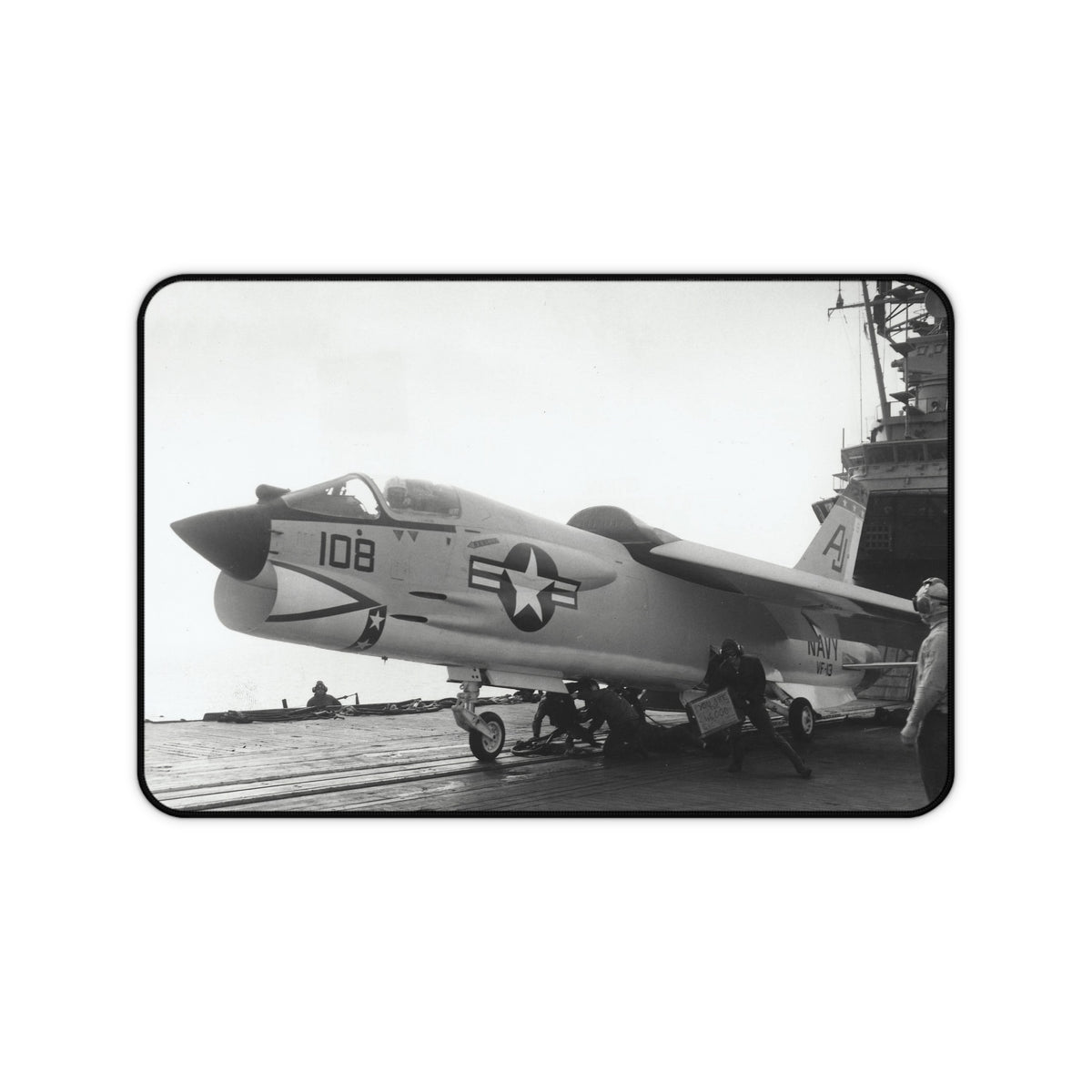 F-8 Crusader About To Launch Desk Mat - I Love a Hangar