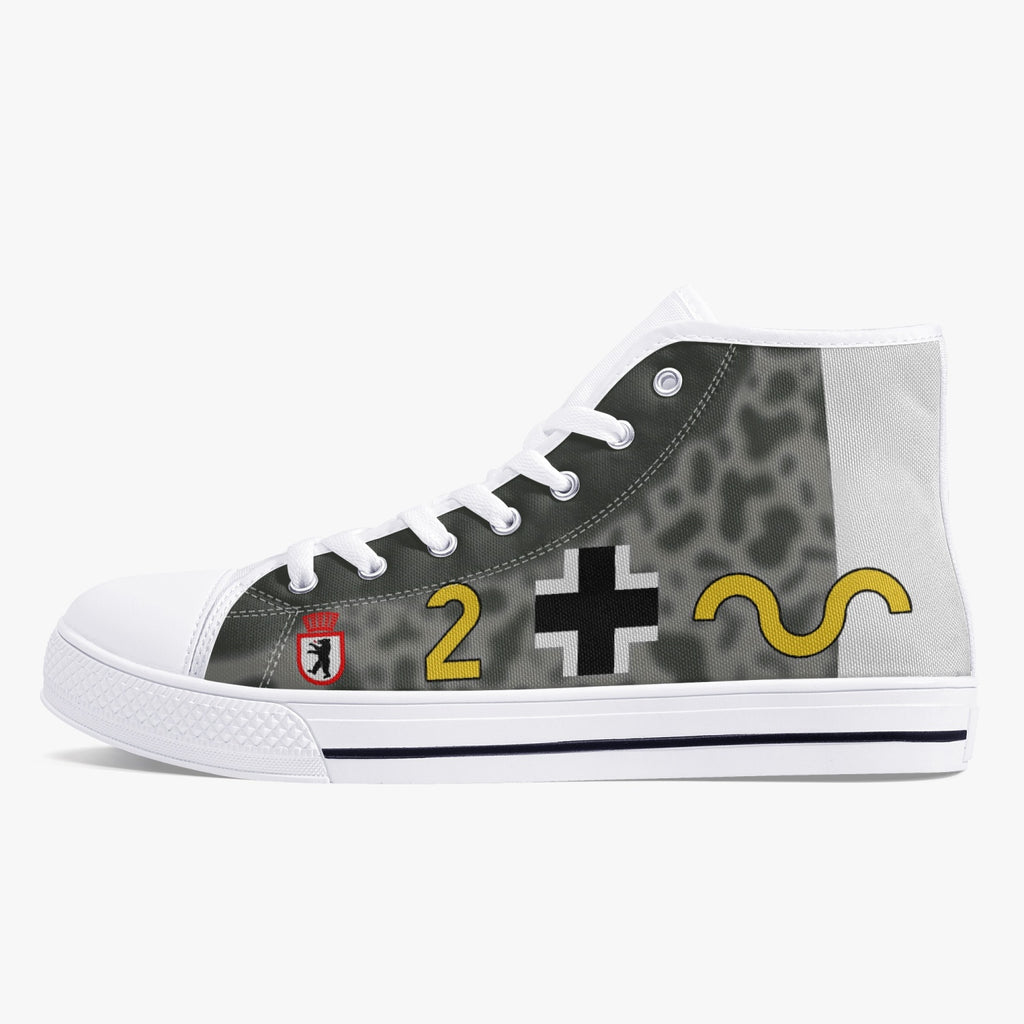 Bf-109 "Yellow 2" of Franz Stigler High Top Canvas Shoes - I Love a Hangar