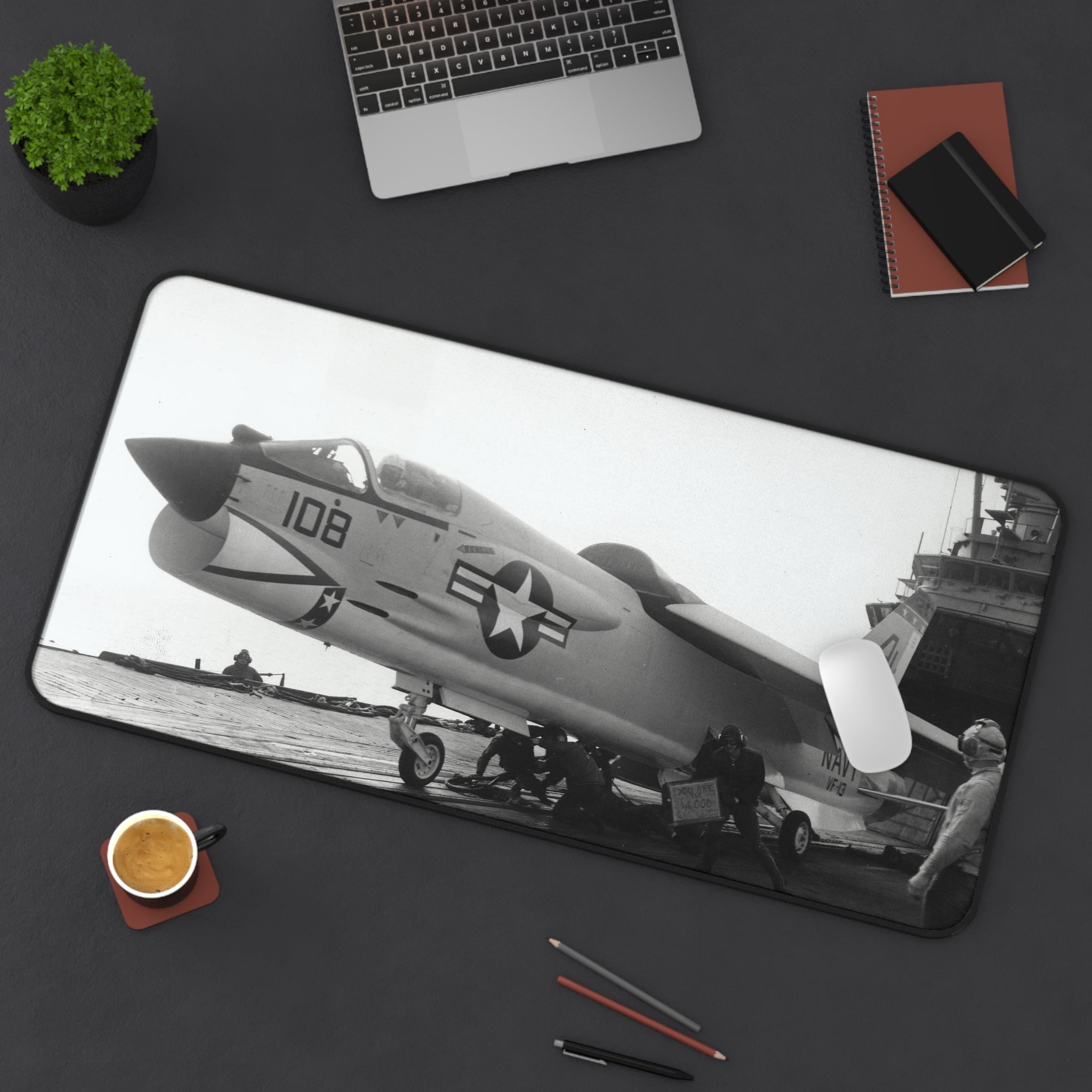 F-8 Crusader About To Launch Desk Mat - I Love a Hangar