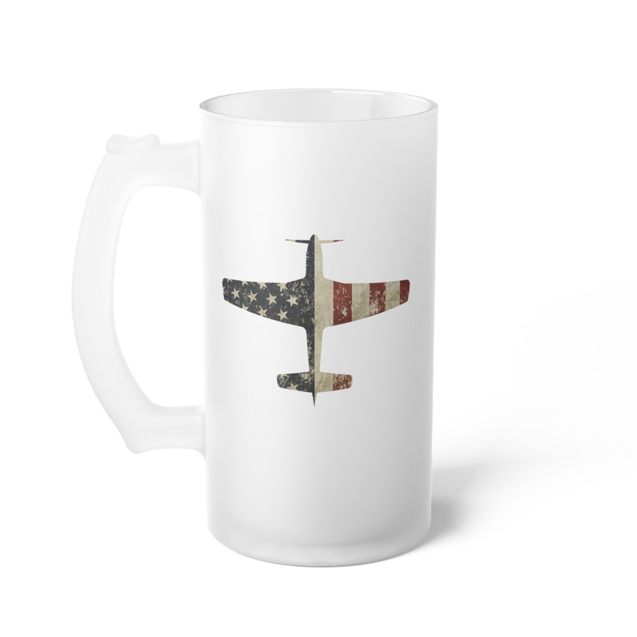 P-51 Mustang Frosted Glass 16oz (473ml) Beer Mug - I Love a Hangar