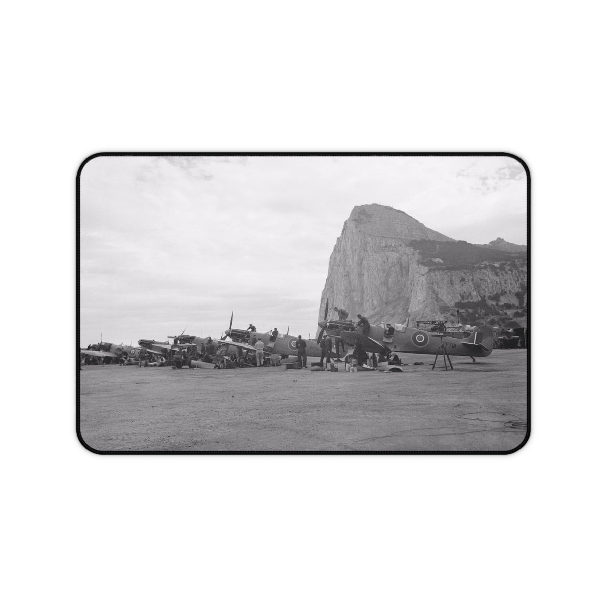 Spitfires & Hurricanes at North Front, Gibraltar Desk Mat - I Love a Hangar