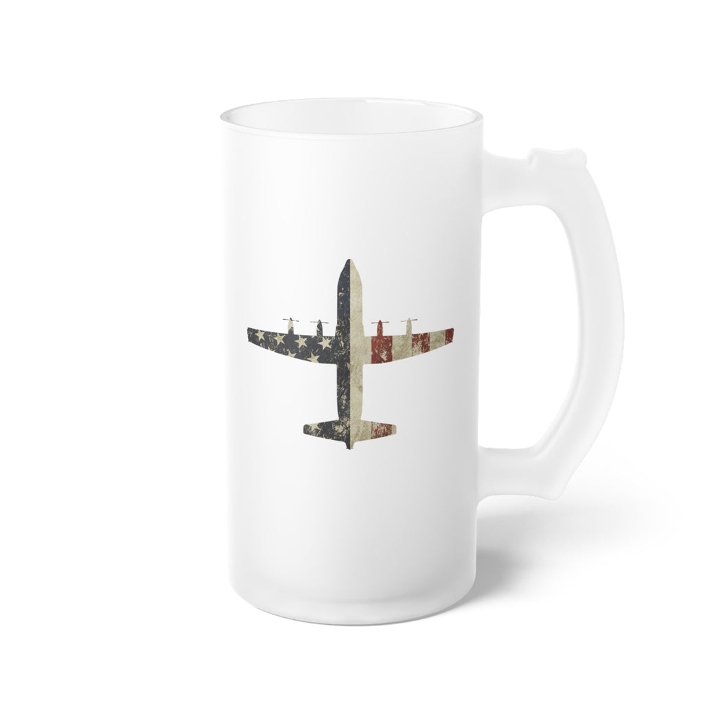 C-130 Hercules Frosted Glass 16oz (473ml) Beer Mug - I Love a Hangar