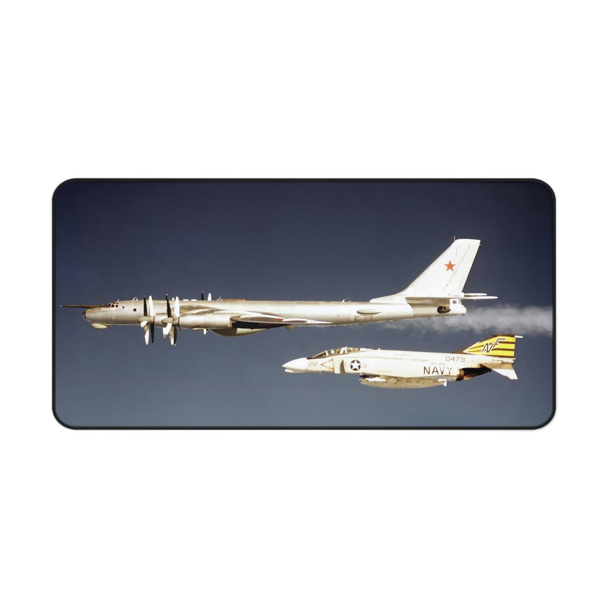 F-4 Phantom Intercepting a Tu-95 Bear Desk Mat - I Love a Hangar