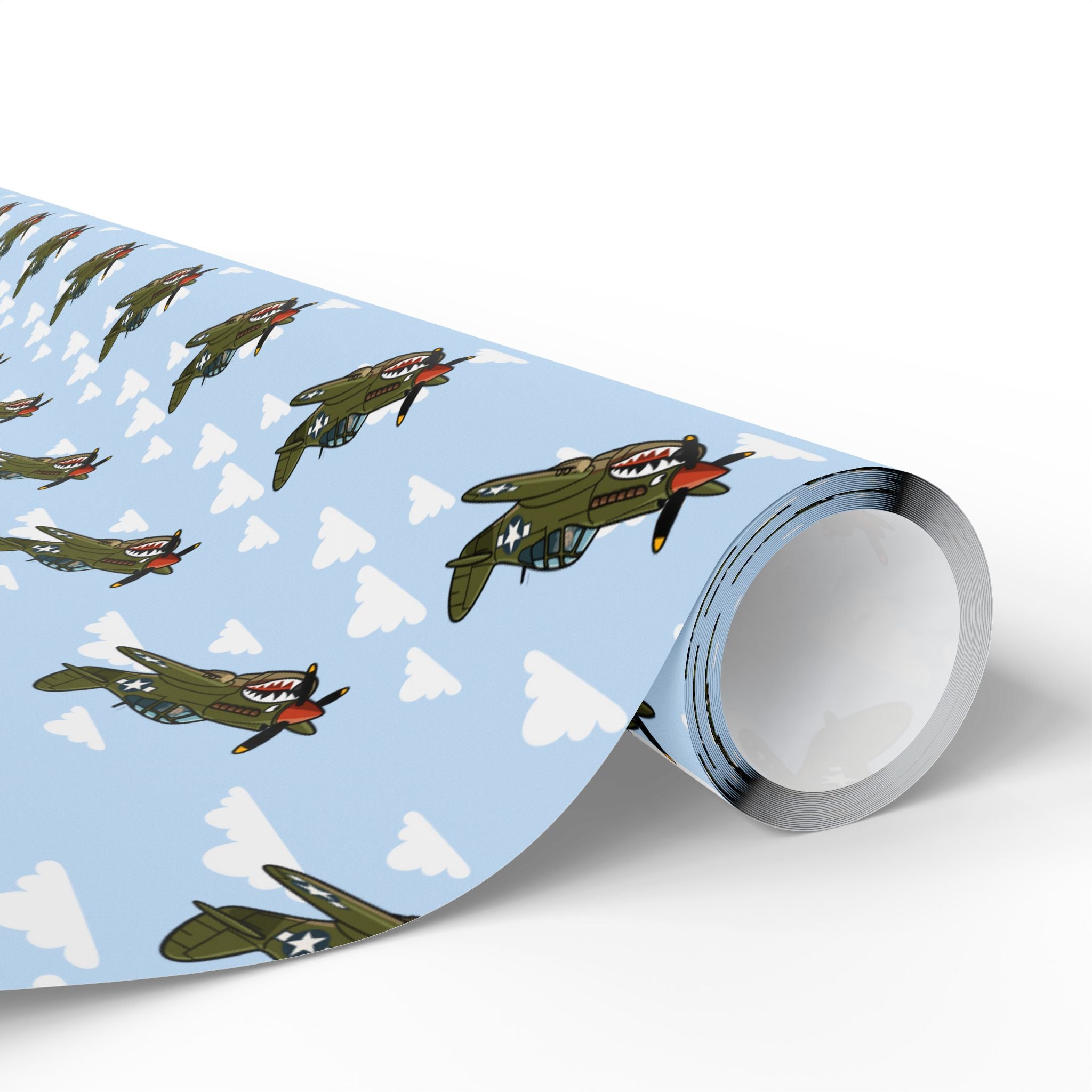 P-40 Warhawk Sharkmouth Wrapping Paper - Sky Blue - I Love a Hangar