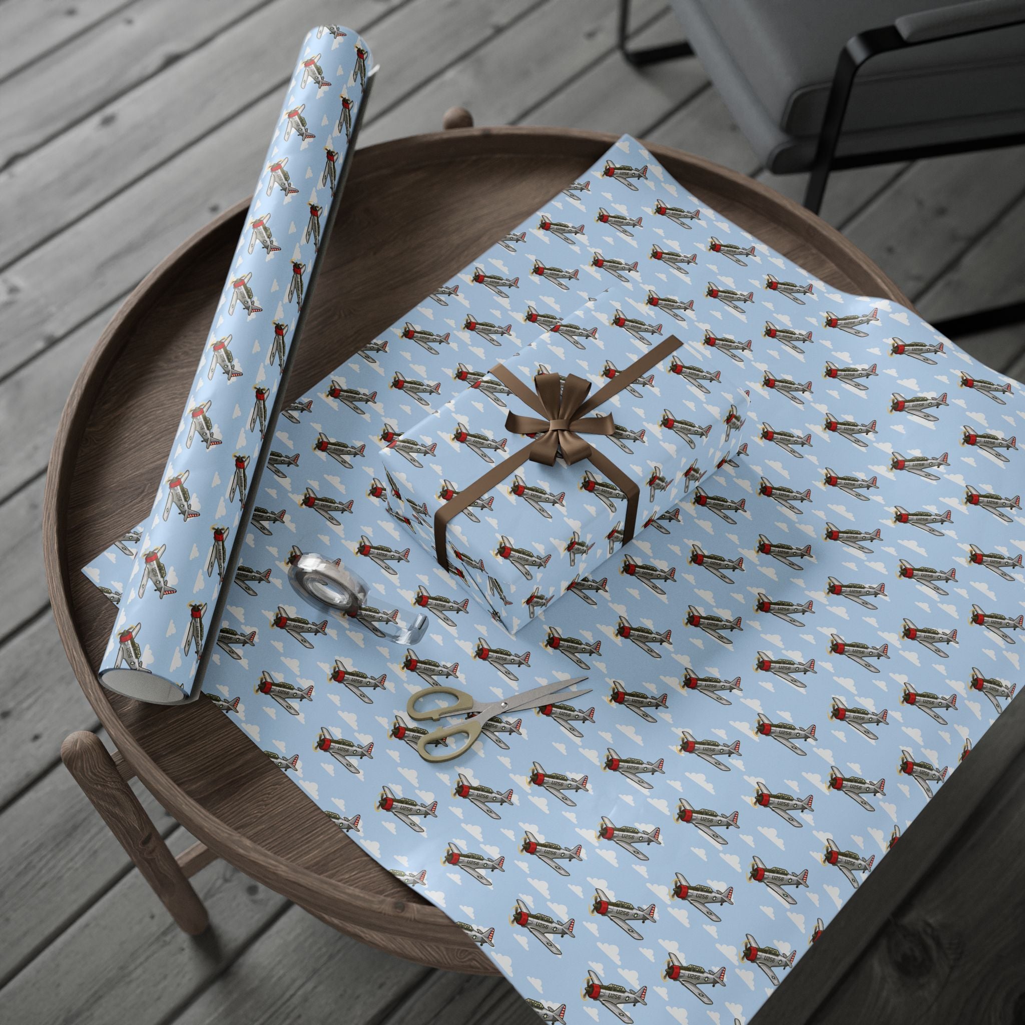 AT-6 Texan (Bare Metal) Wrapping Paper -  Sky Blue