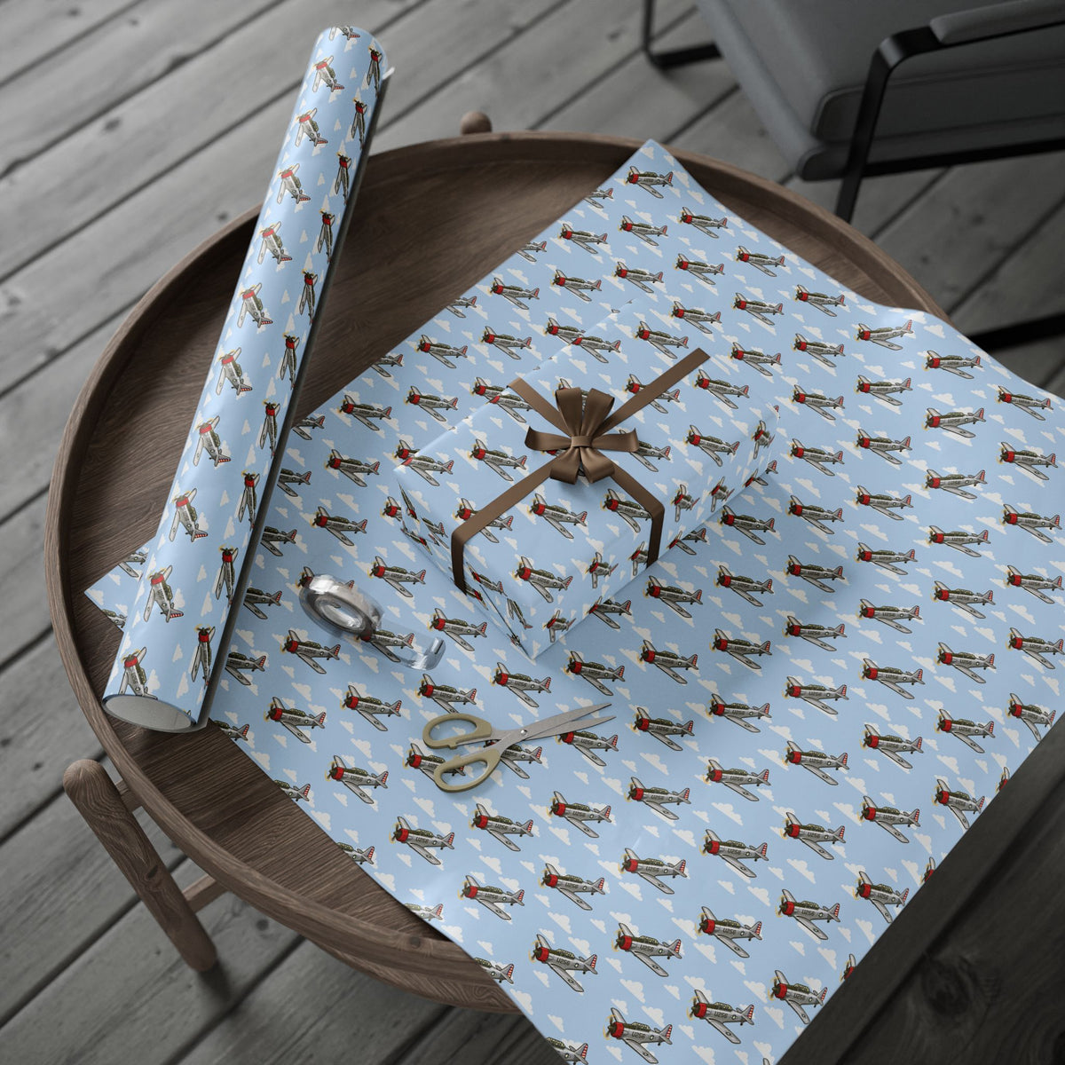 AT-6 Texan (Bare Metal) Wrapping Paper -  Sky Blue