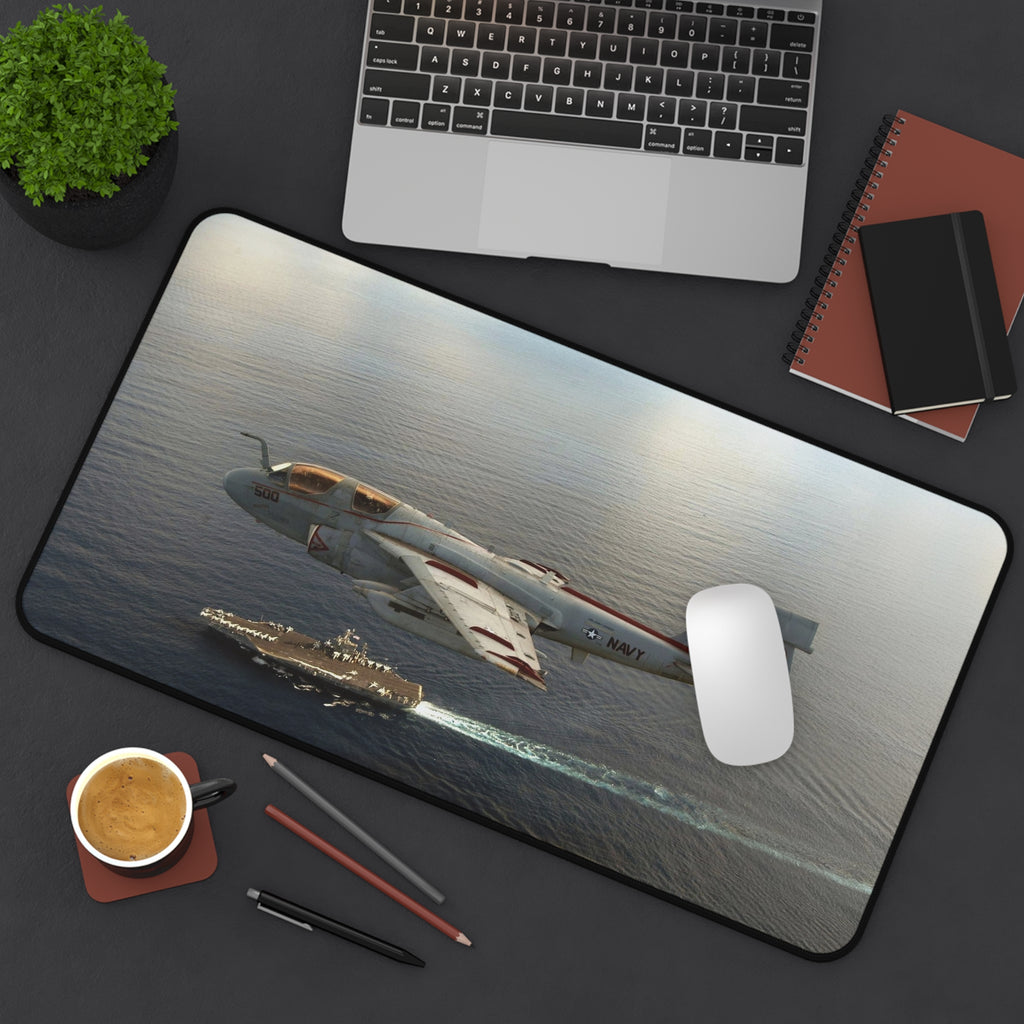 EA-6B Prowler above USS John F. Kennedy Desk Mat - I Love a Hangar