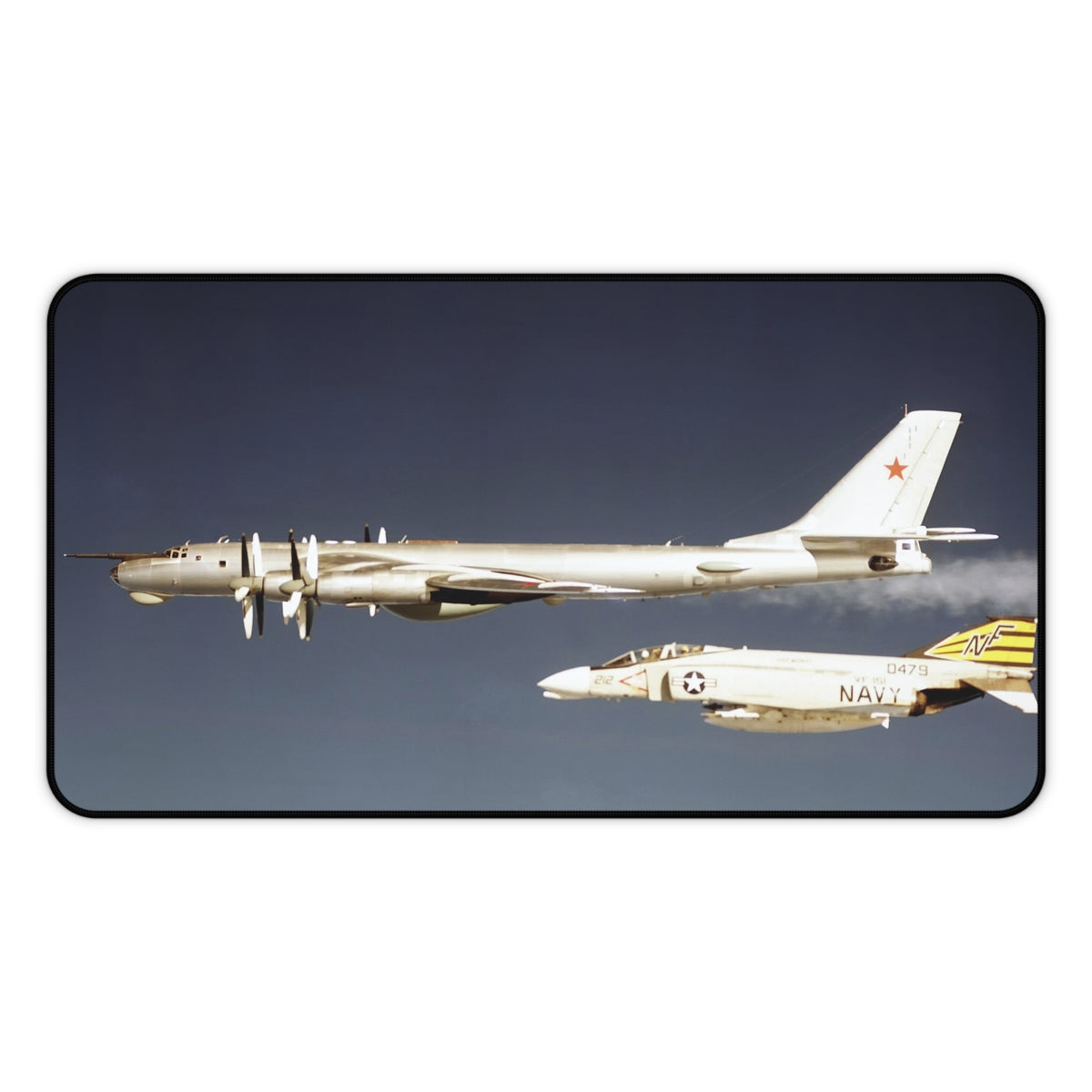 F-4 Phantom Intercepting a Tu-95 Bear Desk Mat - I Love a Hangar