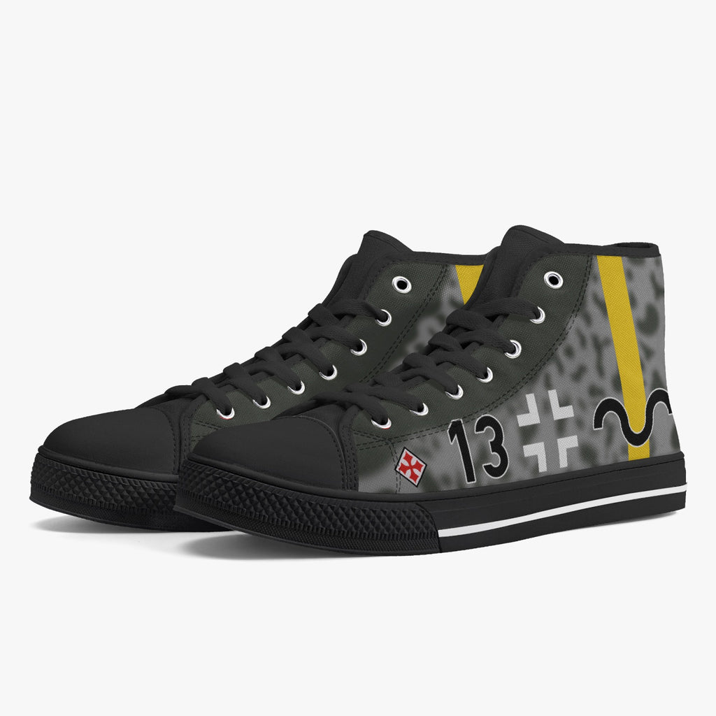 Bf-109 "Black 13" of Gunther Rall High Top Canvas Shoes - I Love a Hangar