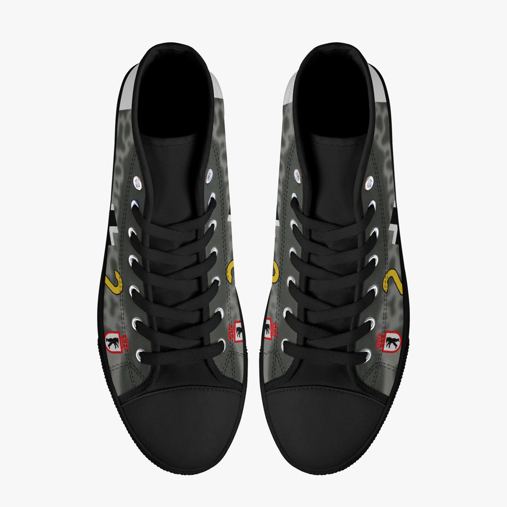 Bf-109 "Yellow 2" of Franz Stigler High Top Canvas Shoes - I Love a Hangar