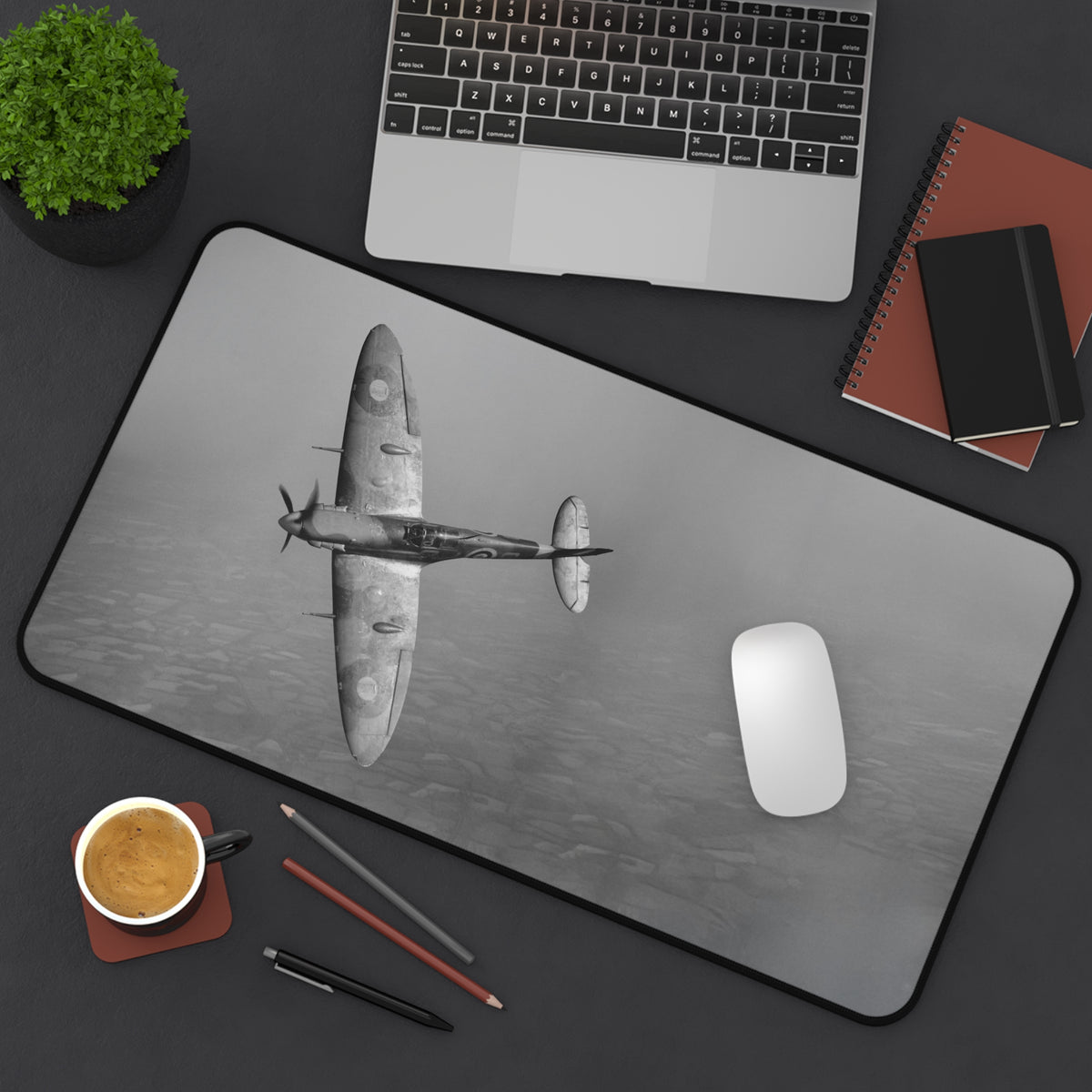 Spitfire R6923 over the English countryside Desk Mat - I Love a Hangar
