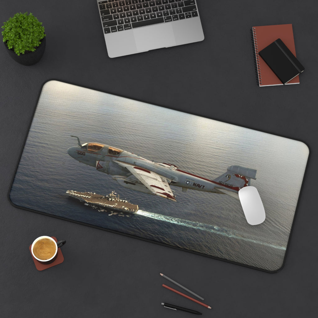 EA-6B Prowler above USS John F. Kennedy Desk Mat - I Love a Hangar