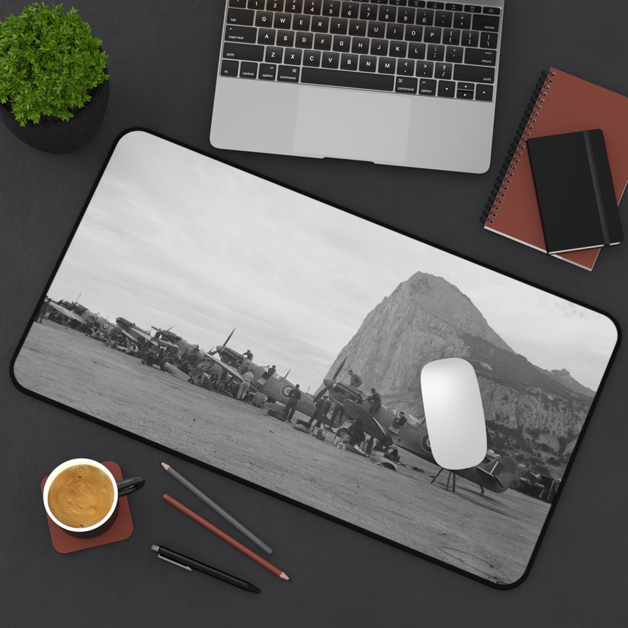 Spitfires & Hurricanes at North Front, Gibraltar Desk Mat - I Love a Hangar