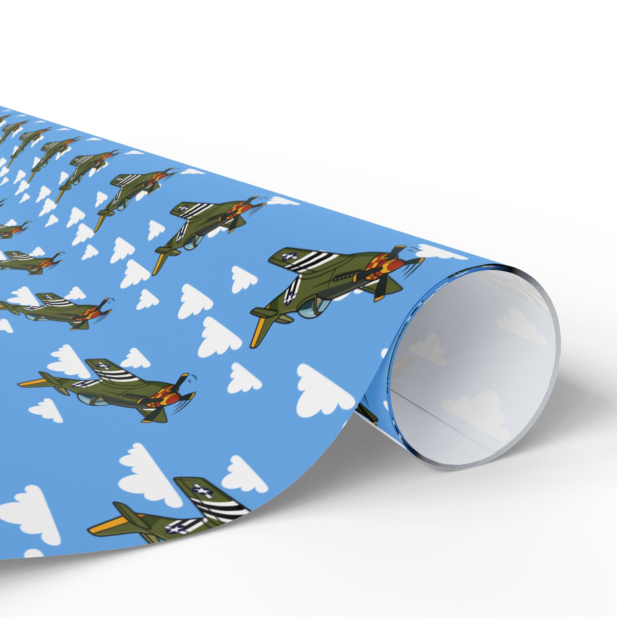 P-51 Mustang (Olive Drab) Wrapping Paper - Light Blue - I Love a Hangar