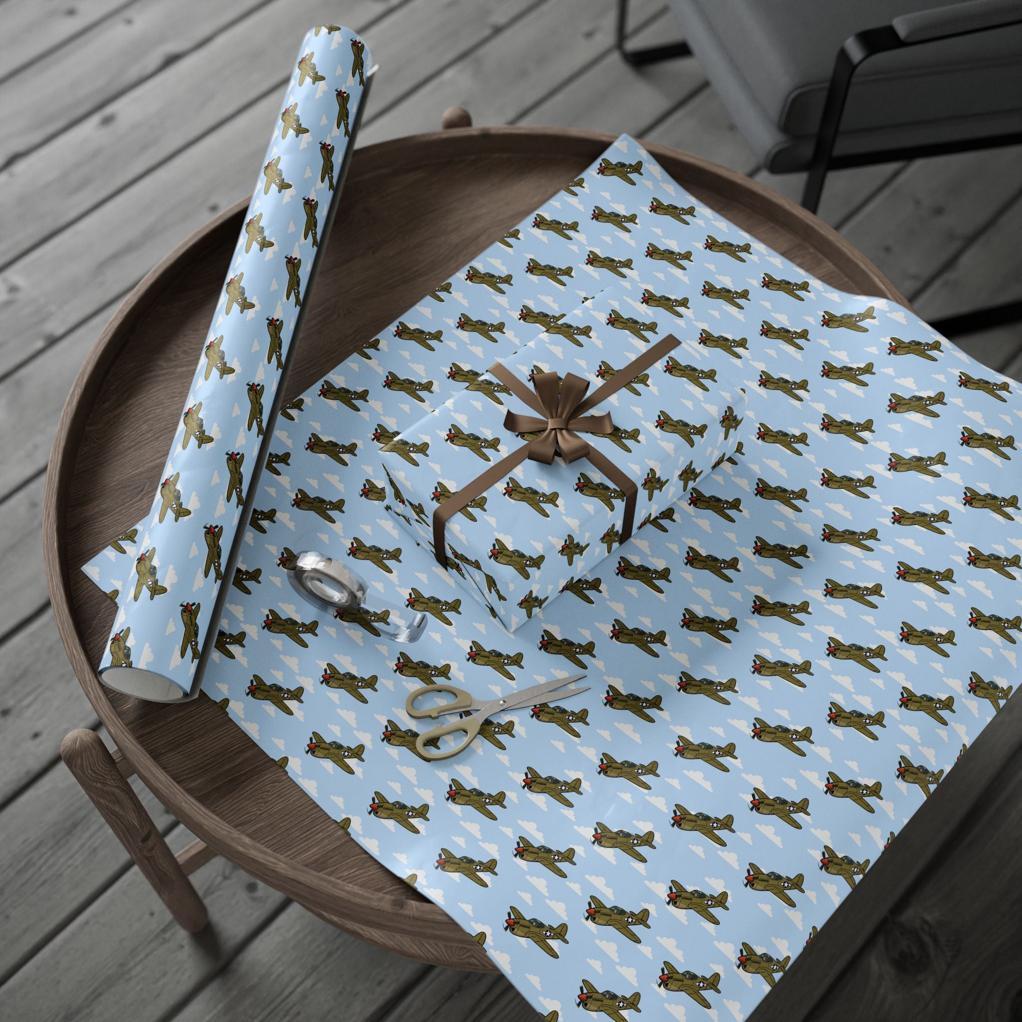 P-40 Warhawk Wrapping Paper - Sky Blue - I Love a Hangar