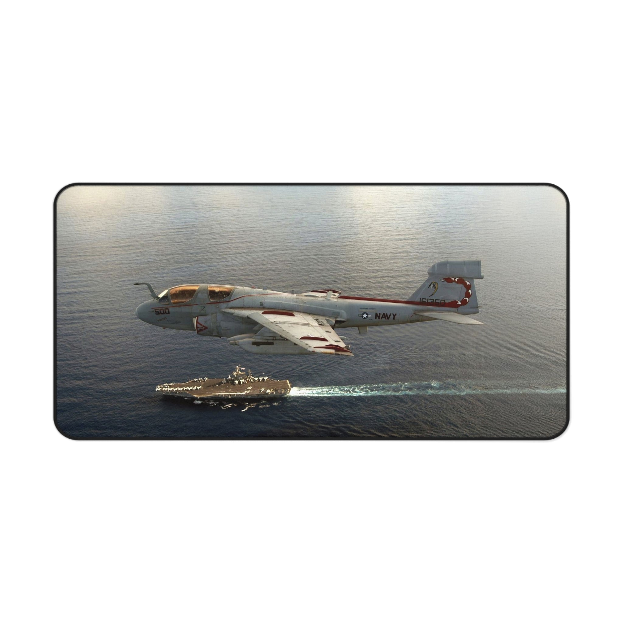 EA-6B Prowler above USS John F. Kennedy Desk Mat - I Love a Hangar