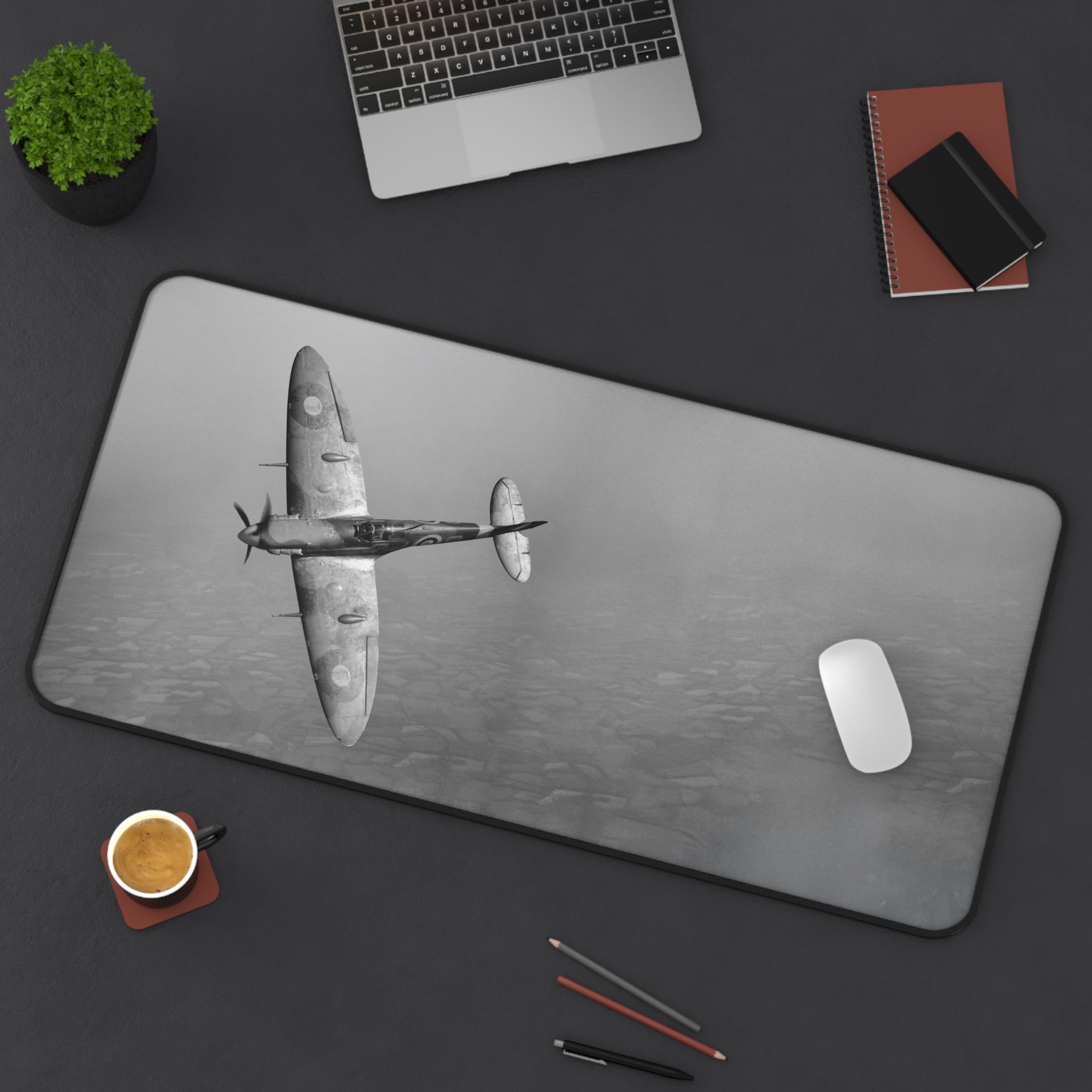 Spitfire R6923 over the English countryside Desk Mat - I Love a Hangar