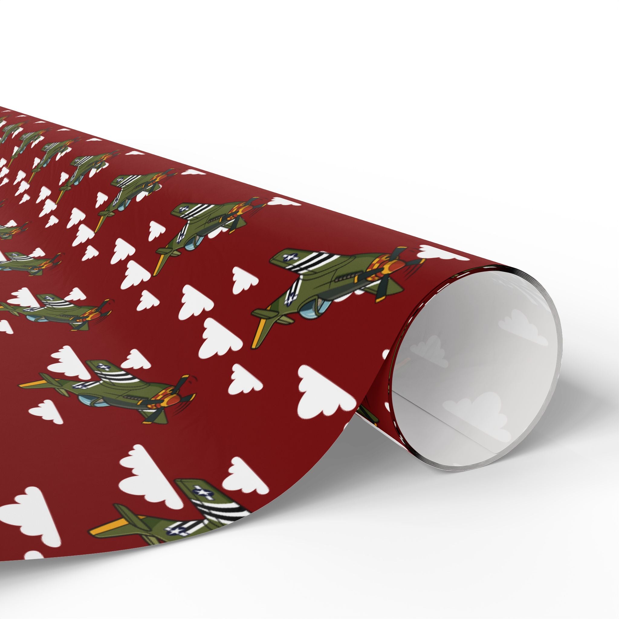 P-51 Mustang (Olive Drab) Wrapping Paper - Maroon - I Love a Hangar