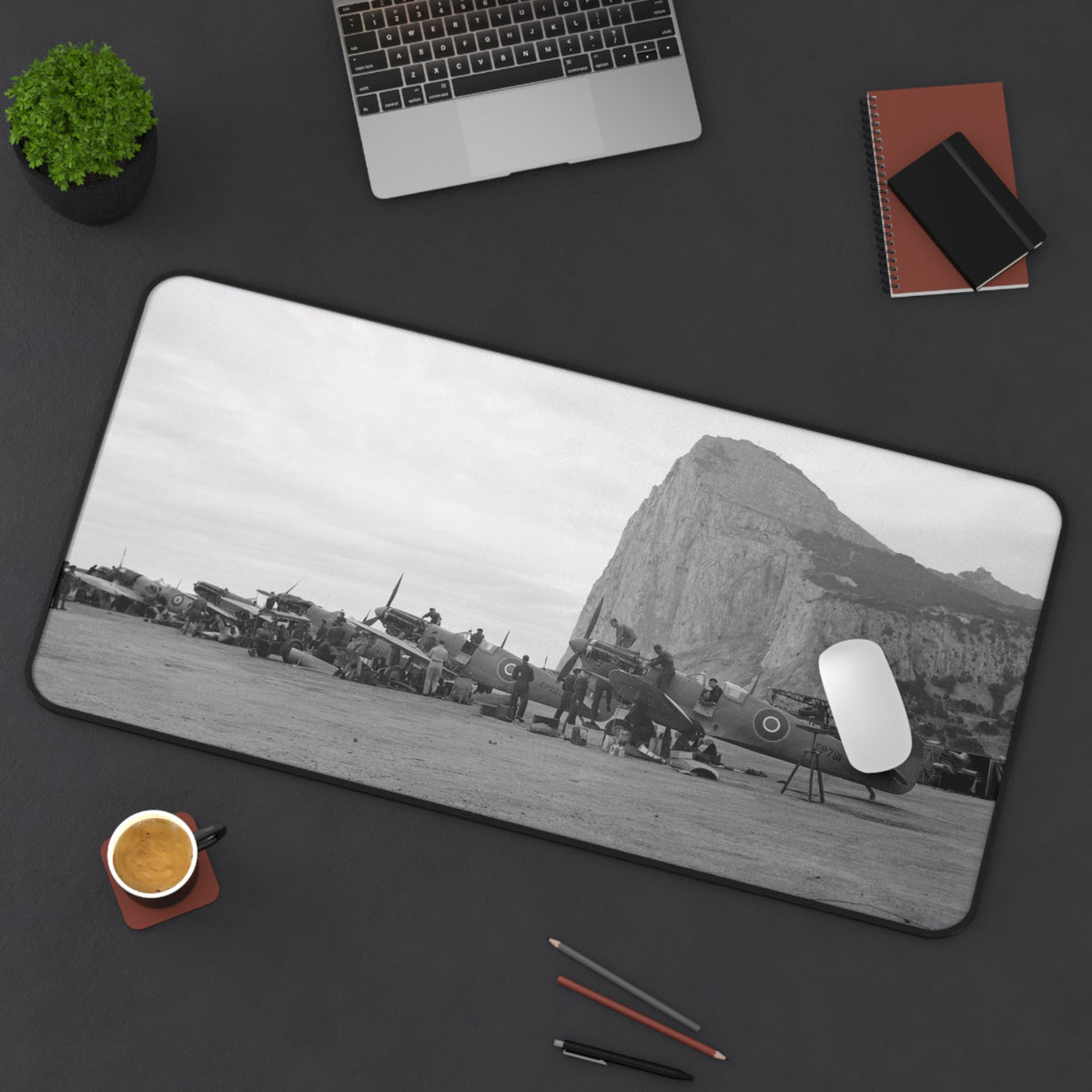 Spitfires & Hurricanes at North Front, Gibraltar Desk Mat - I Love a Hangar