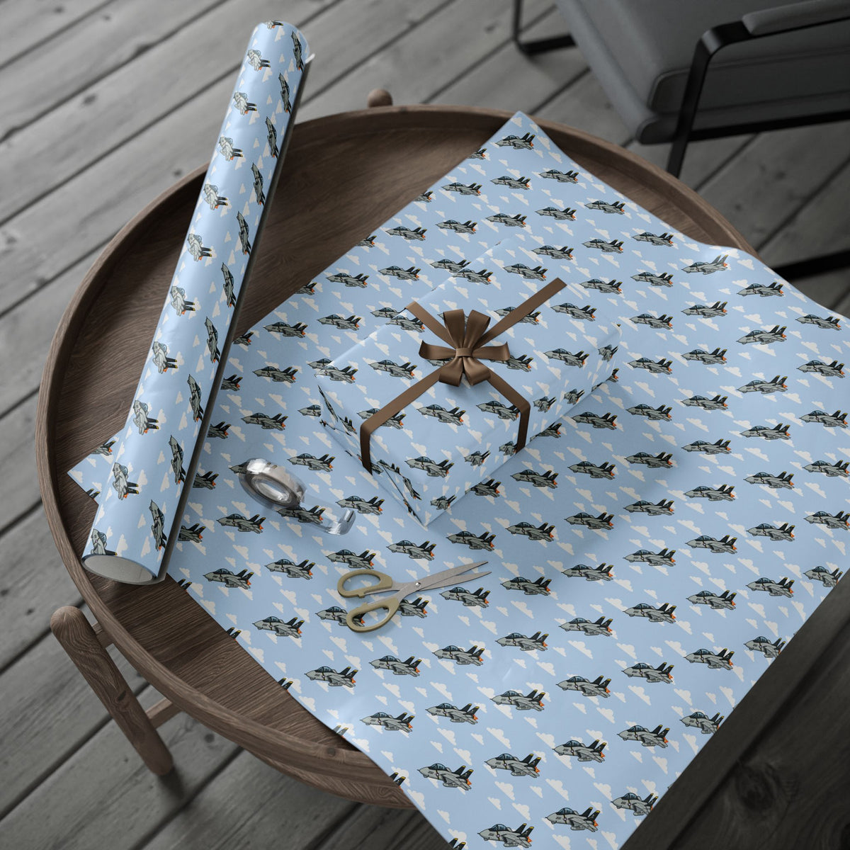 F-14 Tomcat Wrapping Paper -  Sky Blue - I Love a Hangar