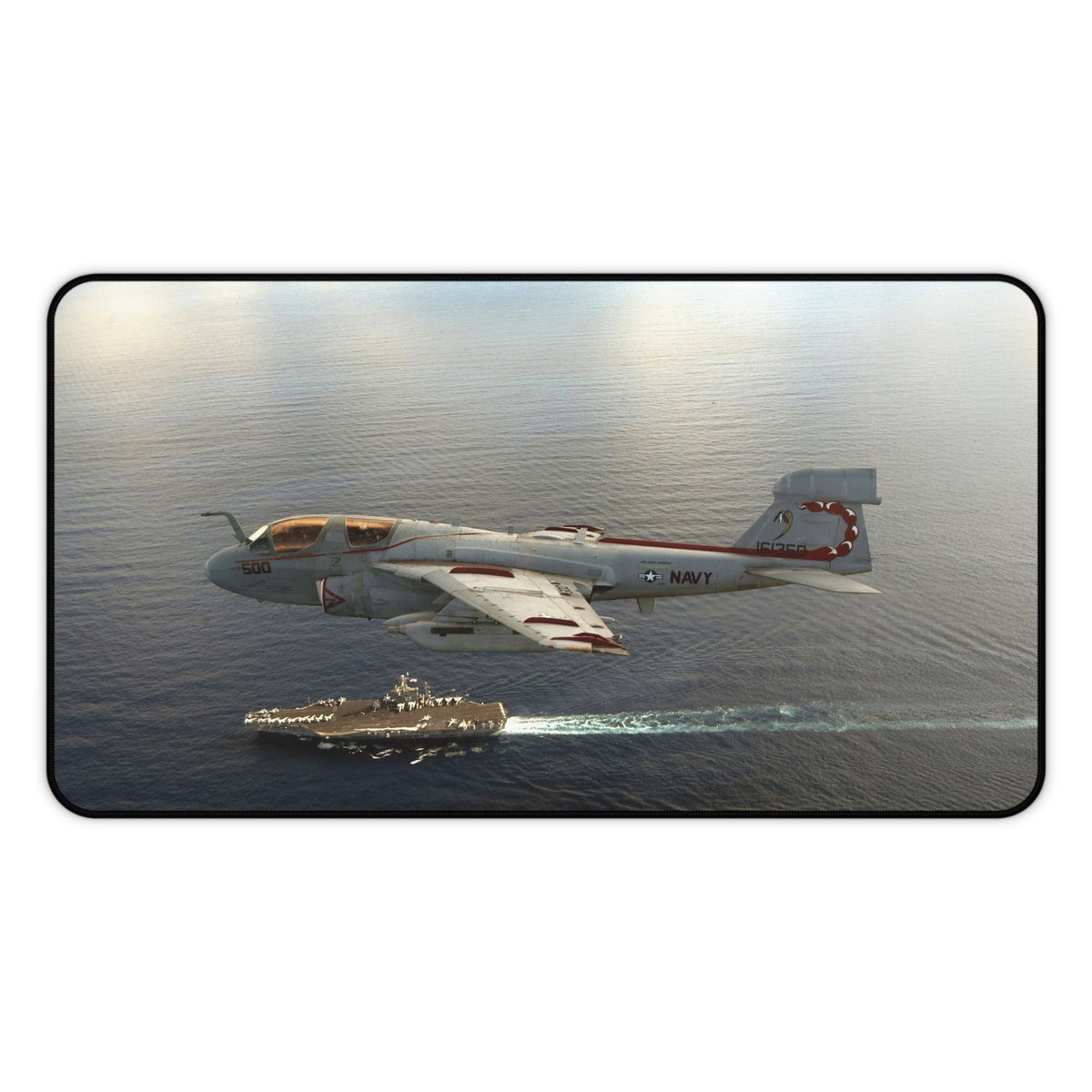 EA-6B Prowler above USS John F. Kennedy Desk Mat - I Love a Hangar