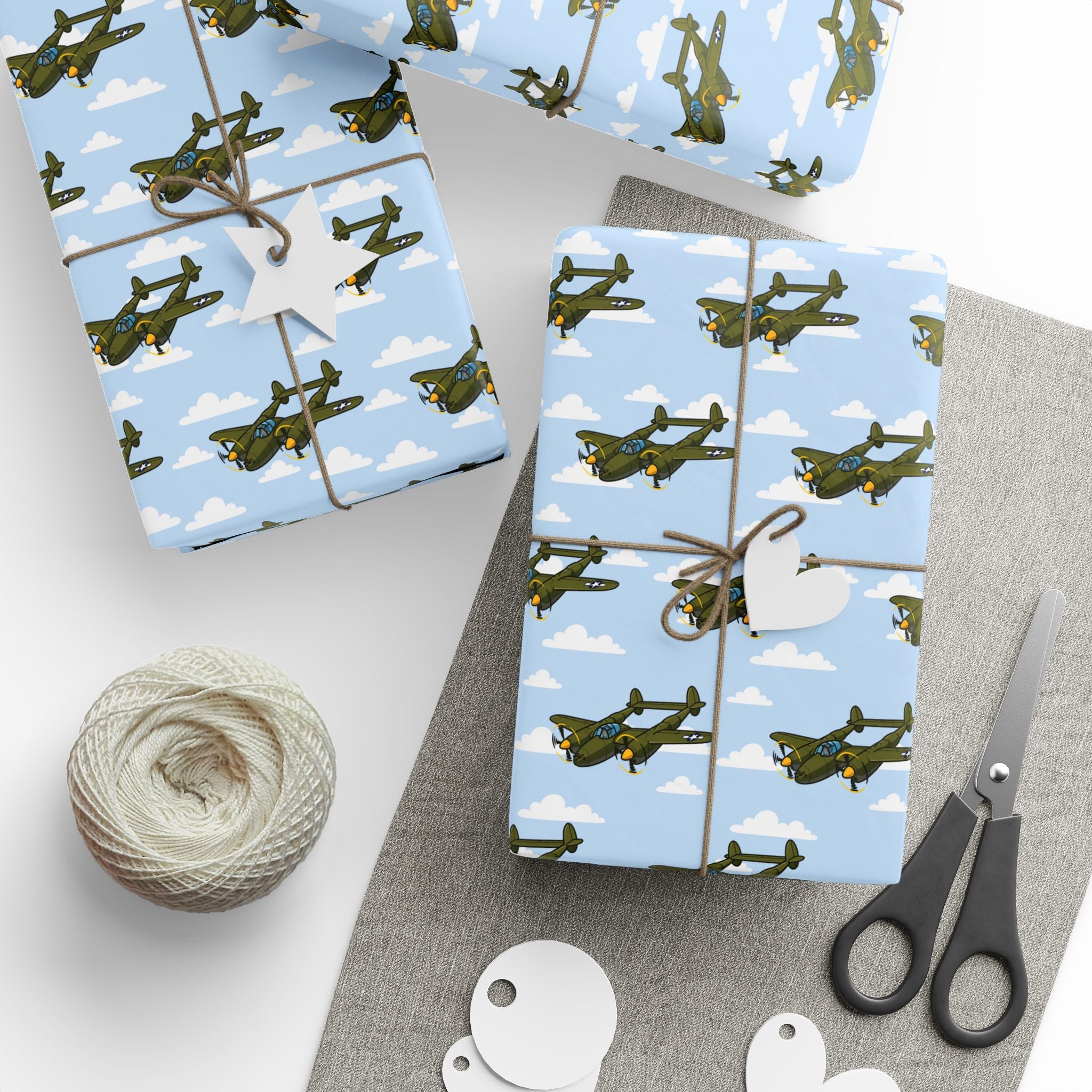 P-38 Lightning Wrapping Paper - Sky Blue - I Love a Hangar