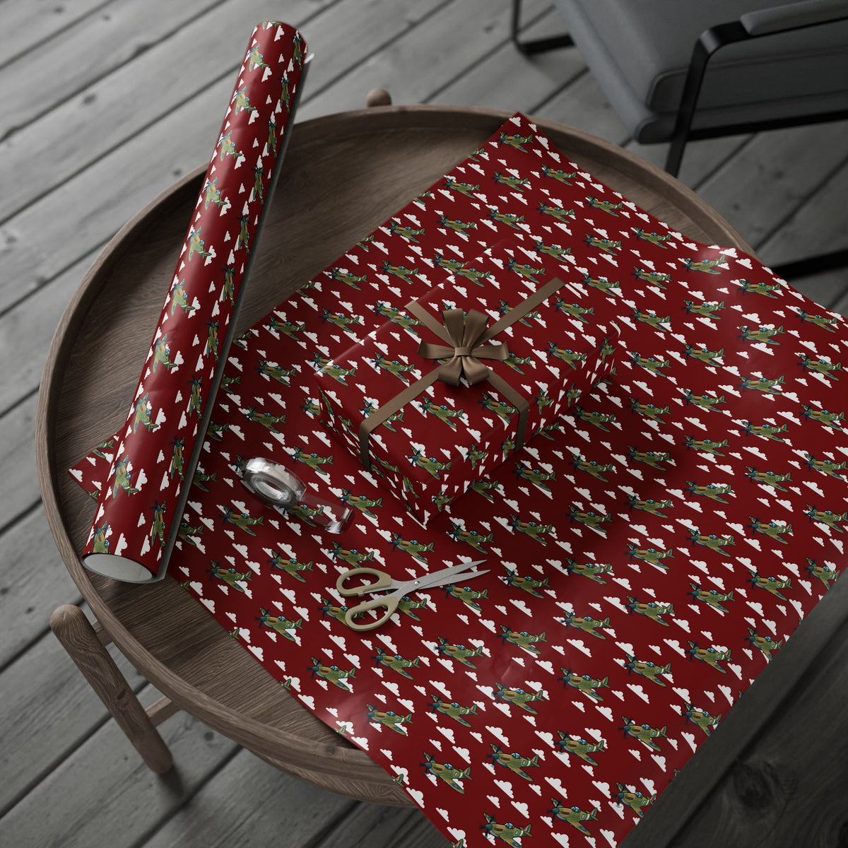 Spitfire Wrapping Paper - Maroon - I Love a Hangar