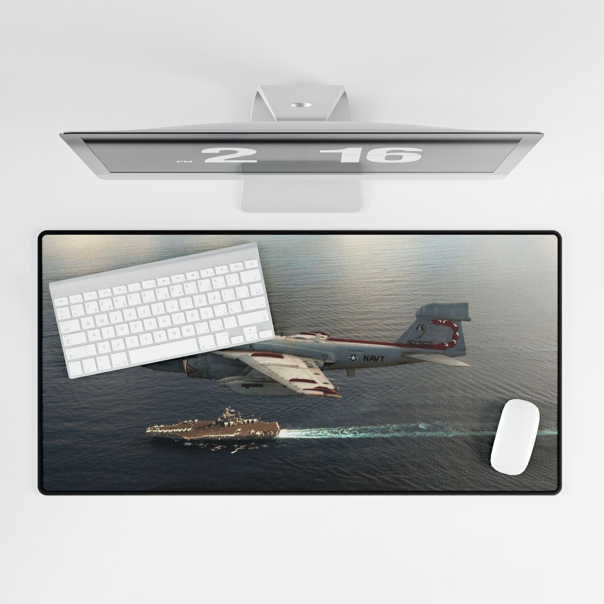 EA-6B Prowler above USS John F. Kennedy Desk Mat - I Love a Hangar