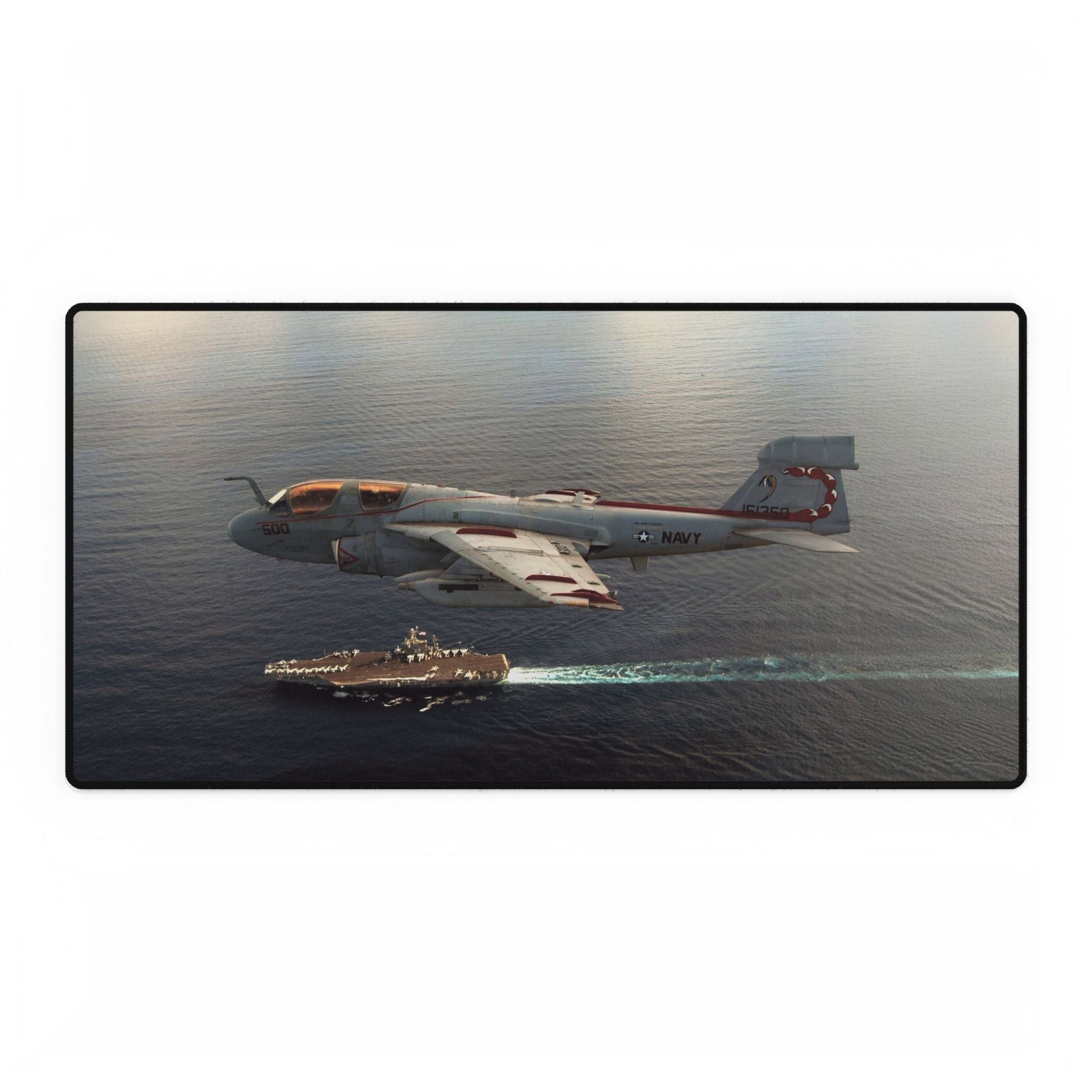 EA-6B Prowler above USS John F. Kennedy Desk Mat - I Love a Hangar