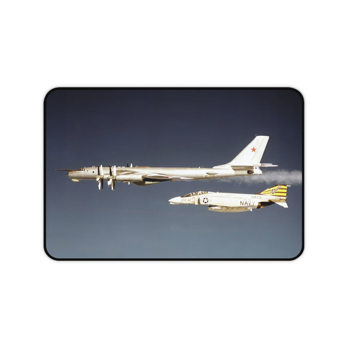 F-4 Phantom Intercepting a Tu-95 Bear Desk Mat - I Love a Hangar