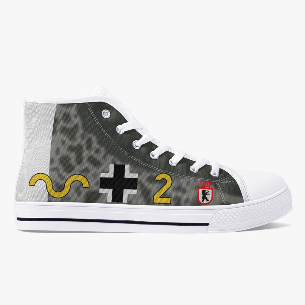 Bf-109 "Yellow 2" of Franz Stigler High Top Canvas Shoes - I Love a Hangar