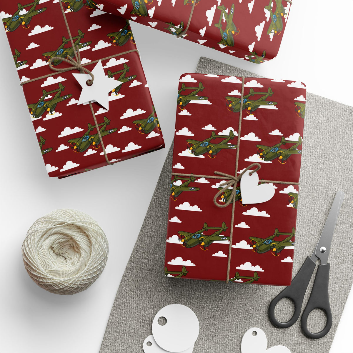 P-38 Lightning Wrapping Paper - Maroon - I Love a Hangar