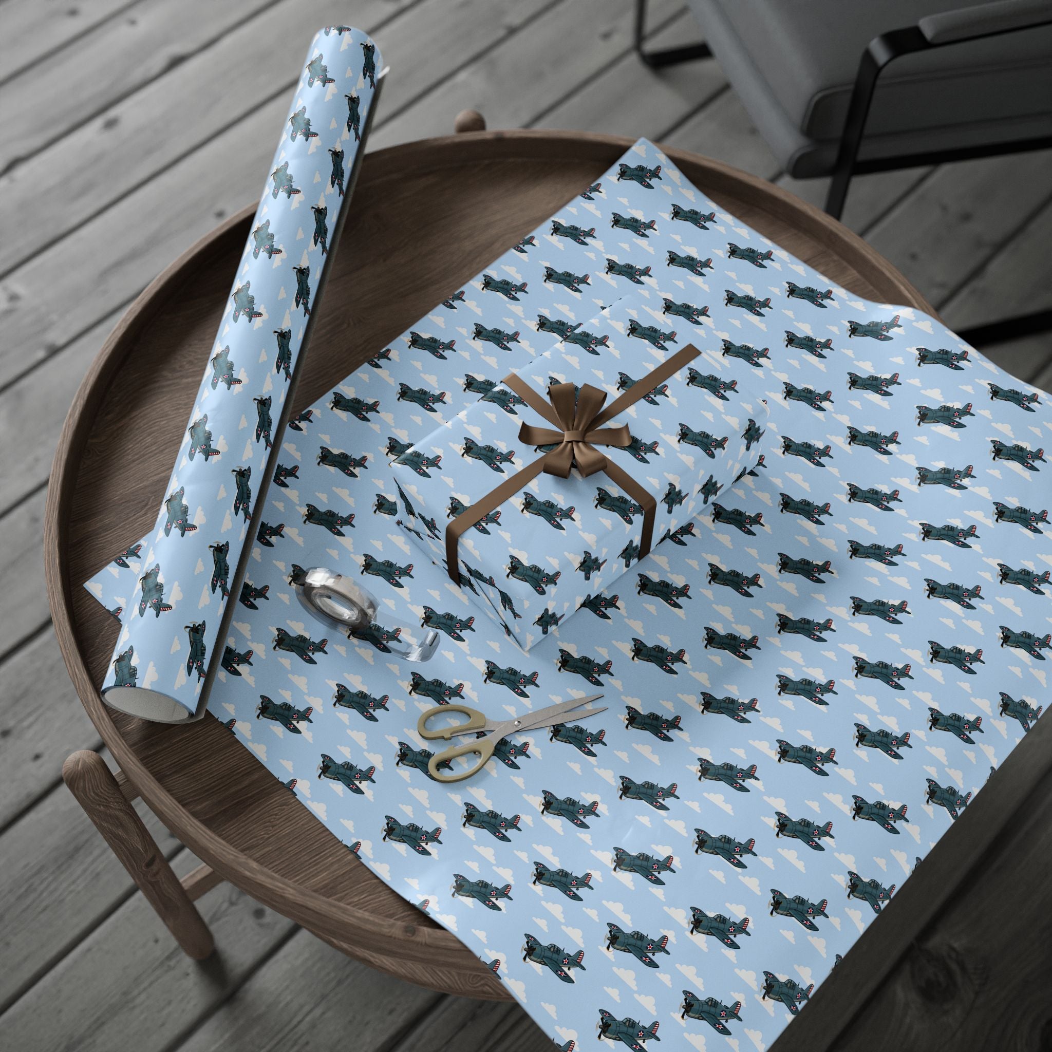 F4F Wildcat Wrapping Paper - Sky Blue - I Love a Hangar