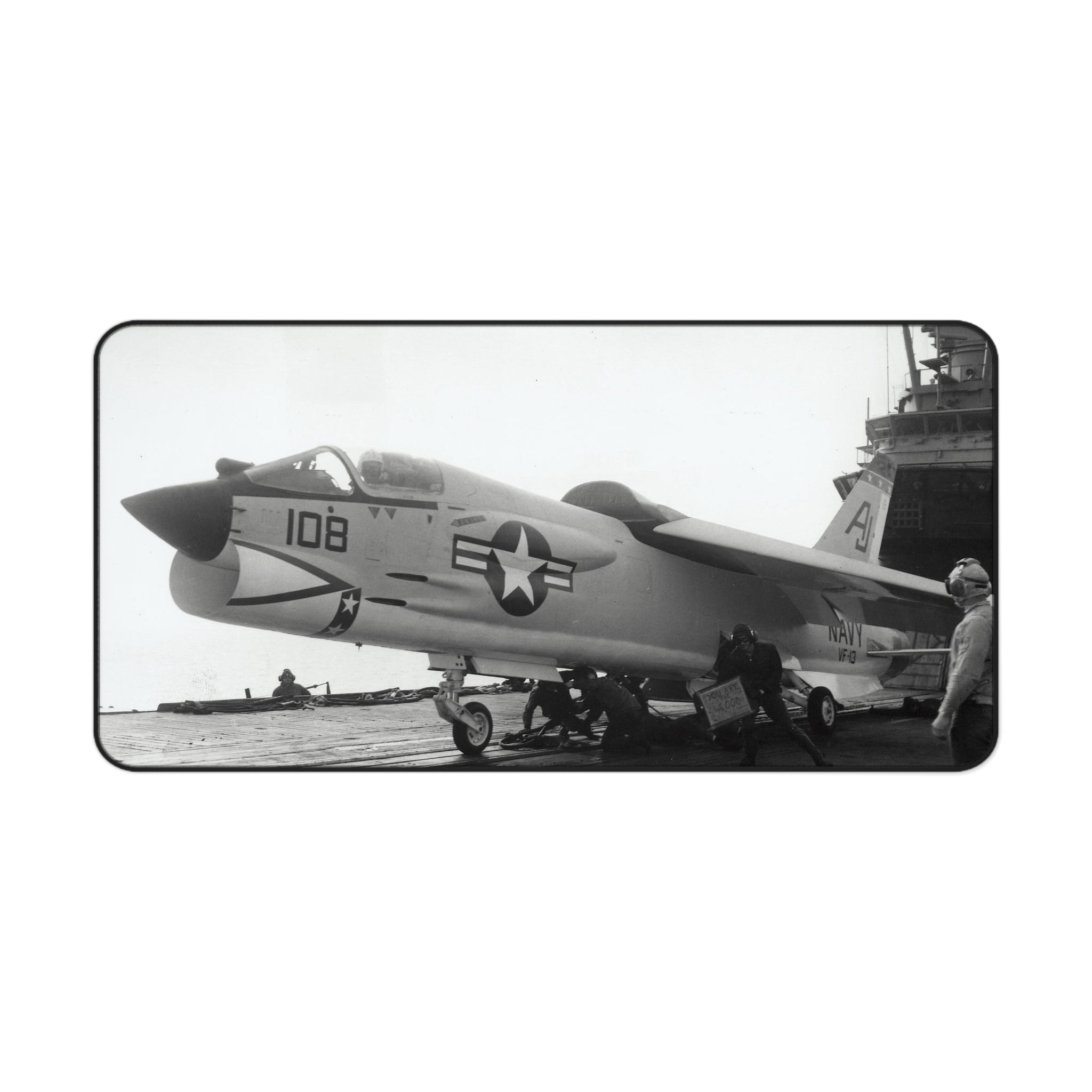 F-8 Crusader About To Launch Desk Mat - I Love a Hangar