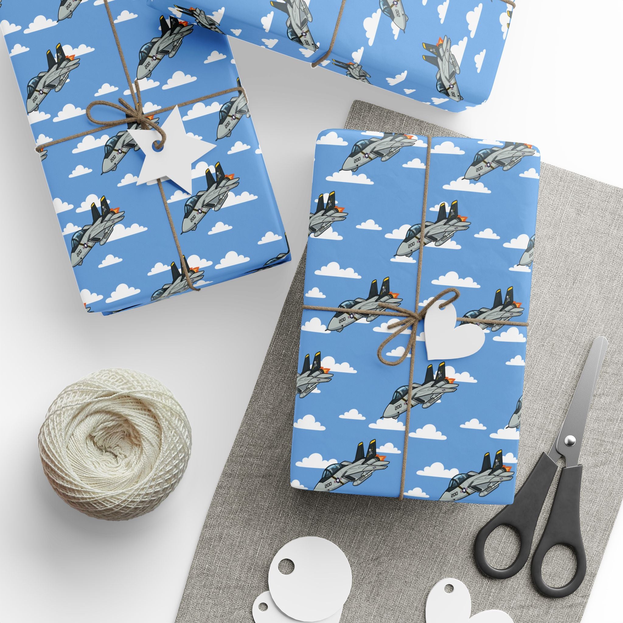 F-14 Tomcat Wrapping Paper -  Light Blue - I Love a Hangar