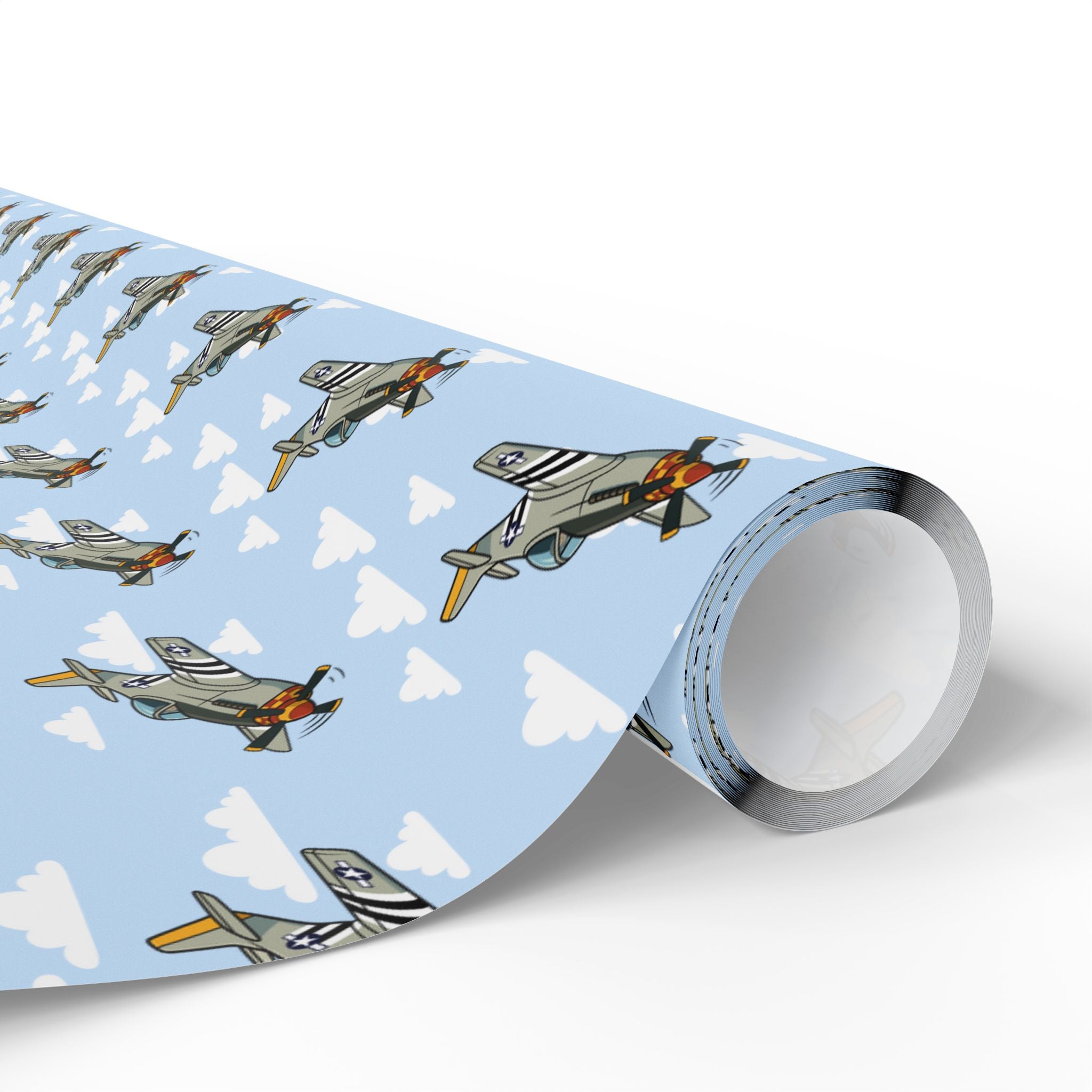 P-51 Mustang (Bare Metal) Wrapping Paper - Sky Blue - I Love a Hangar