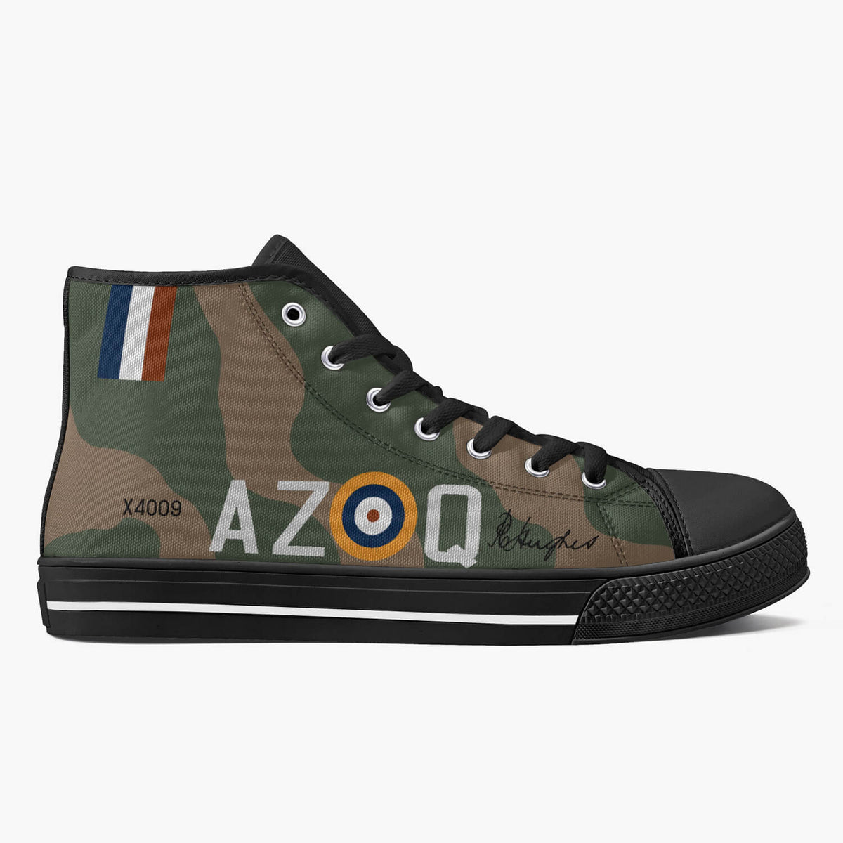 Spitfire "AZ-Q" of Pat Hughes Men's High Top Canvas Shoes - I Love a Hangar