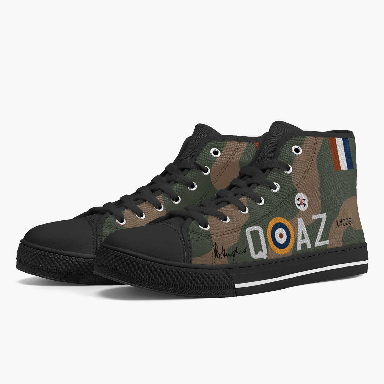 Spitfire "AZ-Q" of Pat Hughes Men's High Top Canvas Shoes - I Love a Hangar