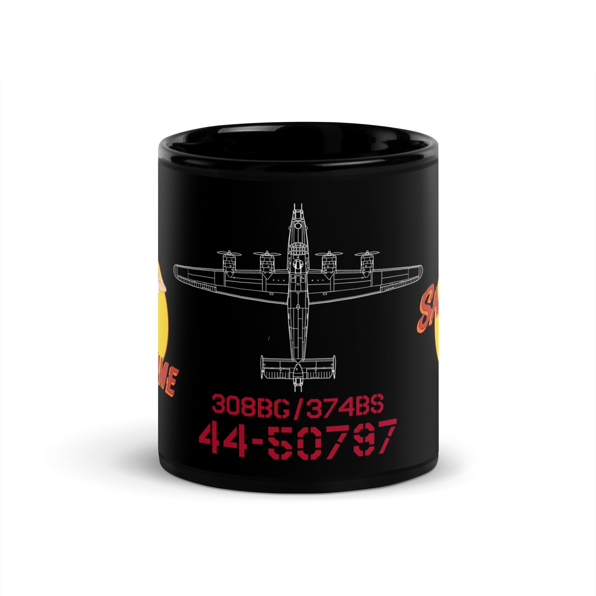 B-24 "Sack Time" Black Glossy Mug