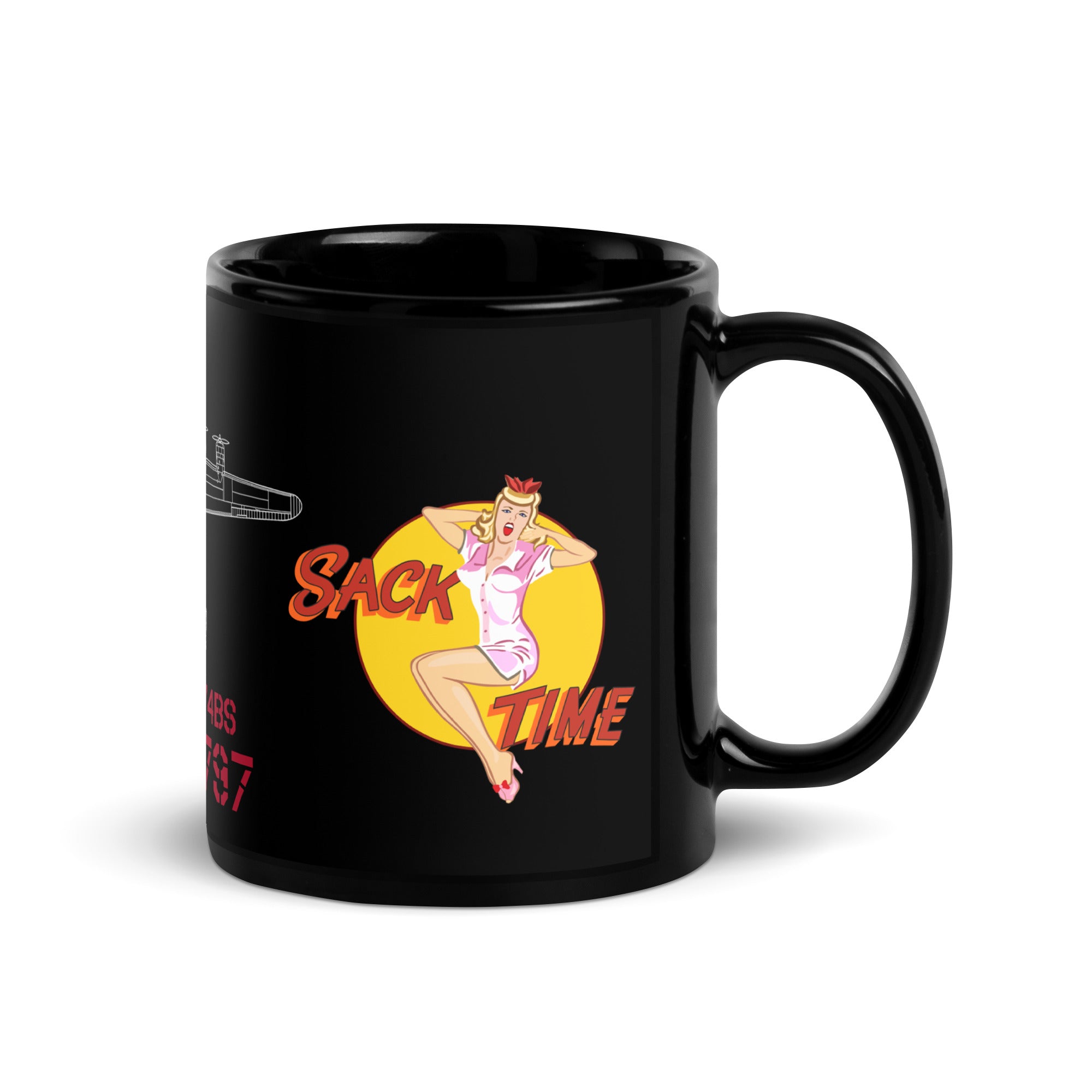 B-24 "Sack Time" Black Glossy Mug