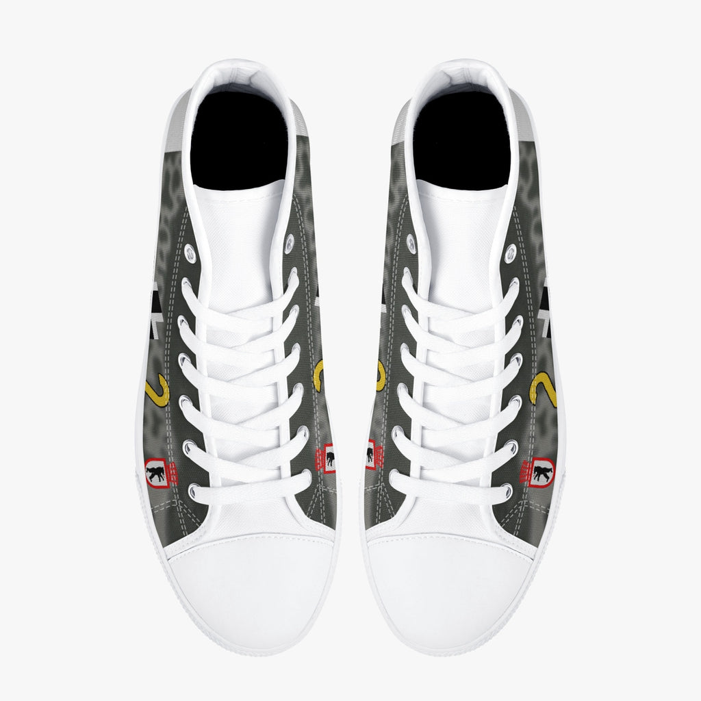 Bf-109 "Yellow 2" of Franz Stigler High Top Canvas Shoes - I Love a Hangar
