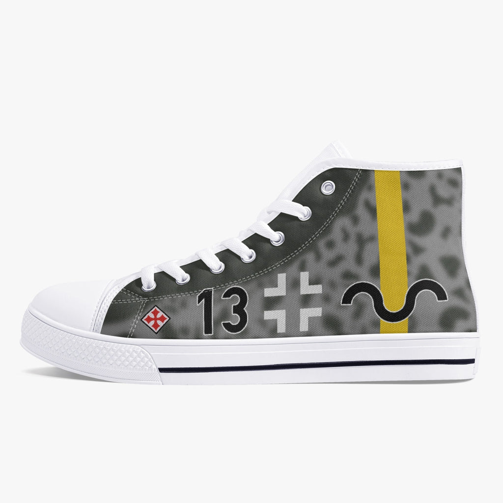 Bf-109 "Black 13" of Gunther Rall High Top Canvas Shoes - I Love a Hangar