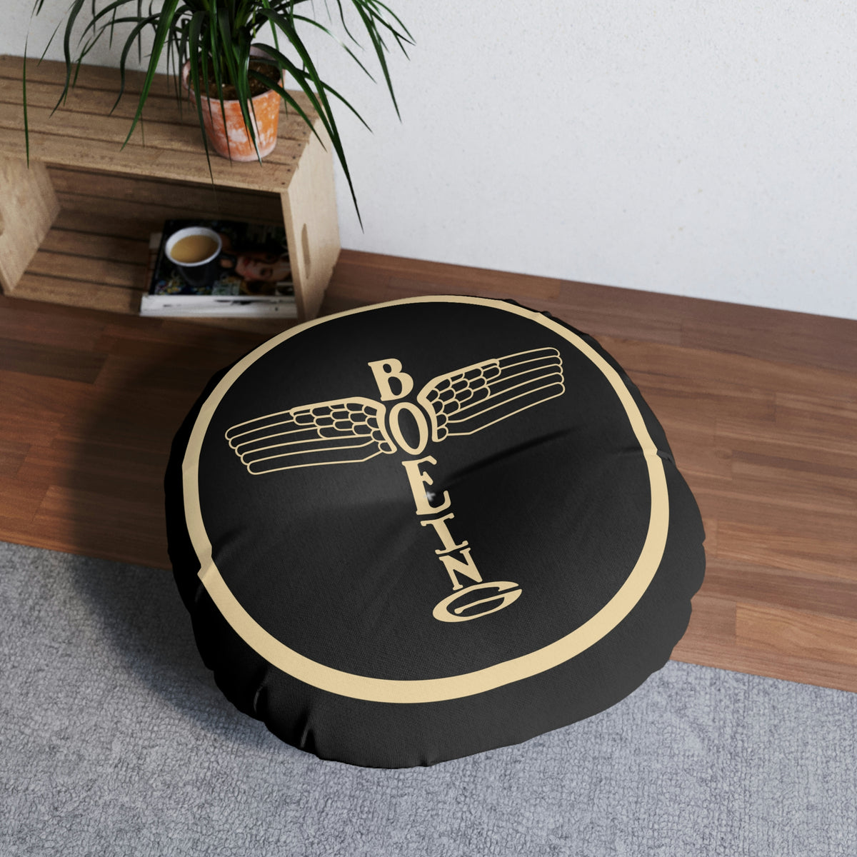 Vintange Style Boeing Yoke Cap Tufted Floor Pillow, Round - I Love a Hangar